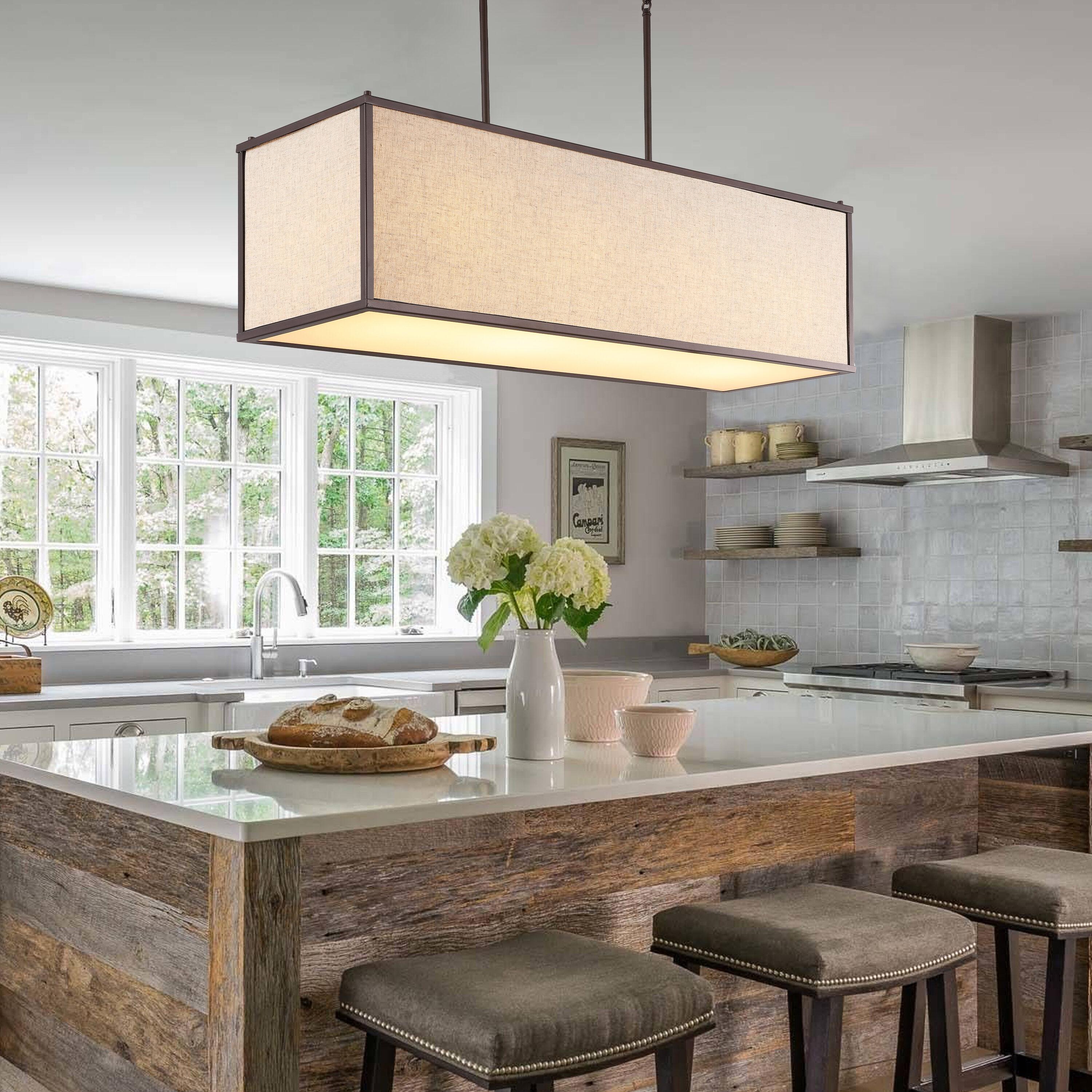 JONATHAN Y JYL1312A Cole 42" 4-Light Rectangular Linen Iron Linear LED Pendant, Farmhouse, Industrial, Coastal, Contemporary, Modern, Minimalist for Bedroom, Living Room, Office, Oil Rubbed Bronze