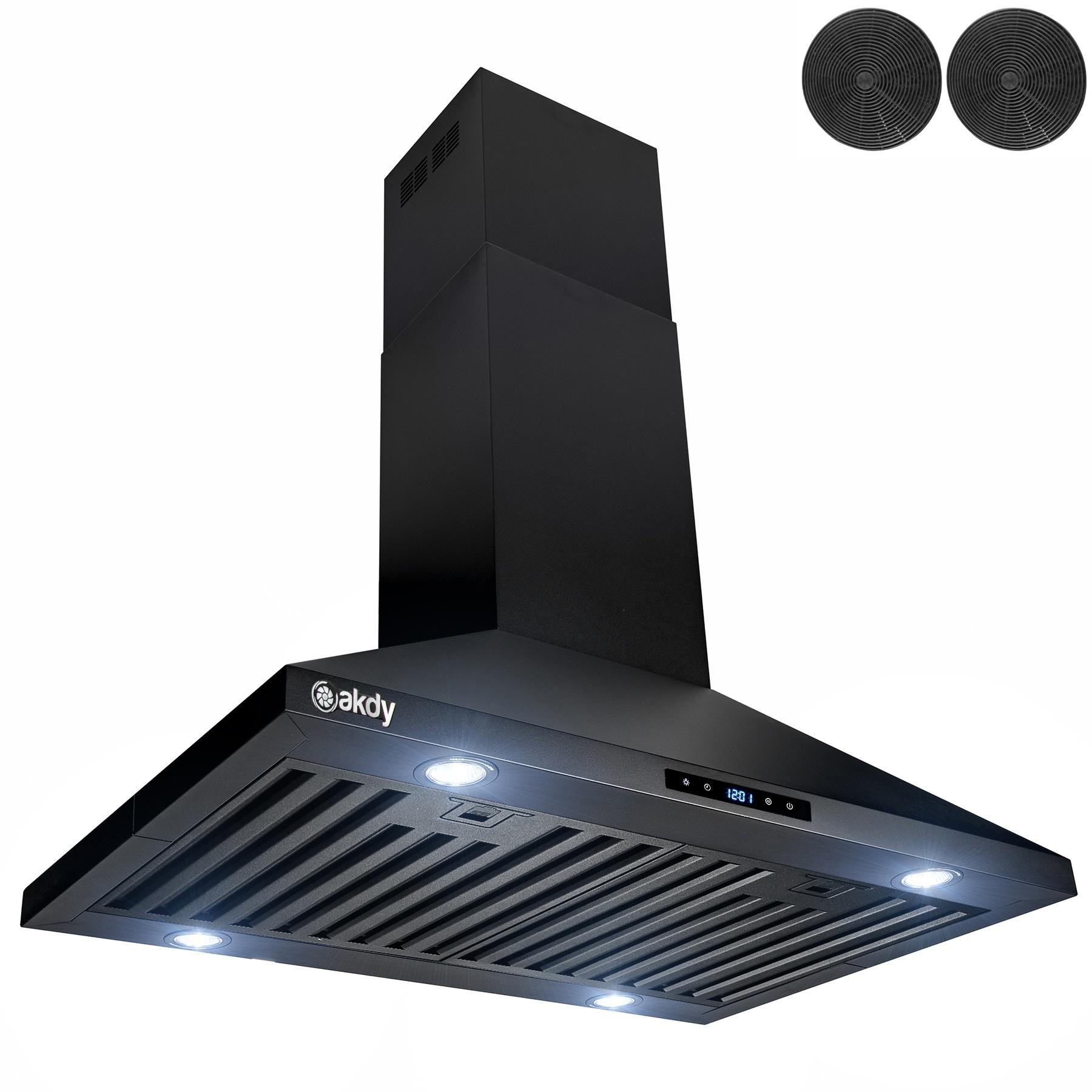 30" Convertible 343CFM Island Range Hood Black Painted Stainless Steel with Carbon Filters