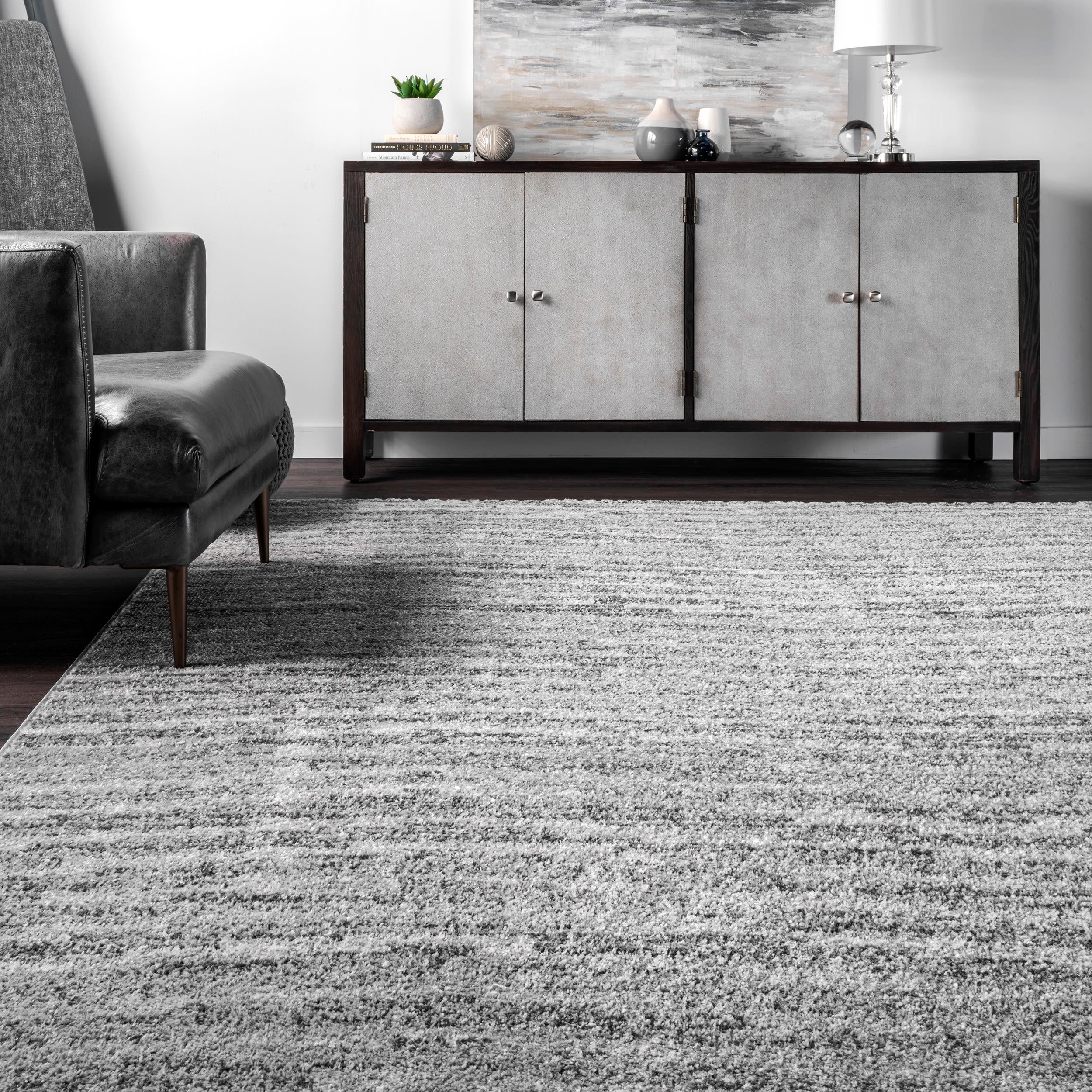 Gray Abstract Square Synthetic Easy Care Area Rug