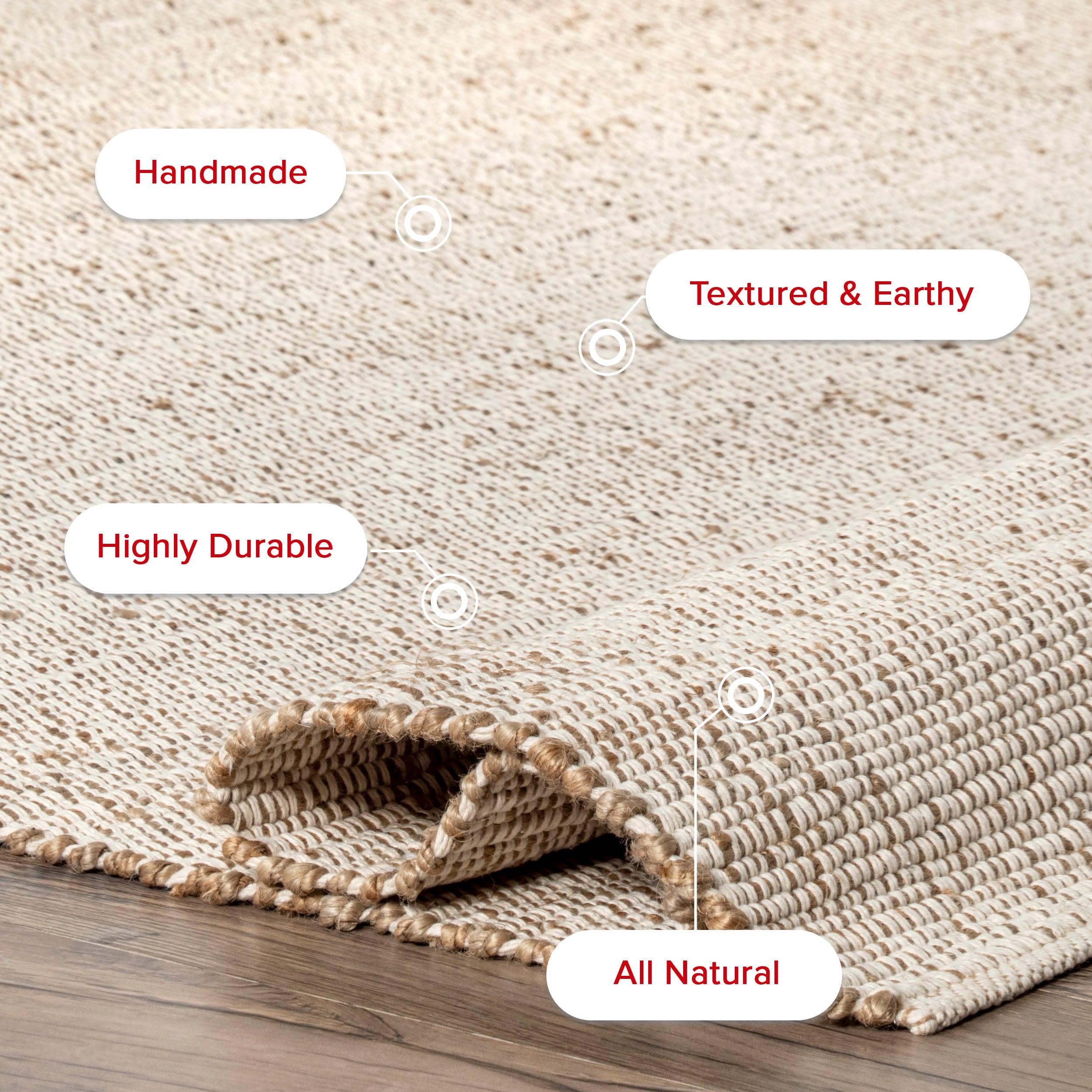 Nuloom 5x8 Elfriede Jute & Cotton Hand Woven Indoor Area Rug, Natural, Solid Rustic Farmhouse Style Natural Fiber Bedroom, Living Room,