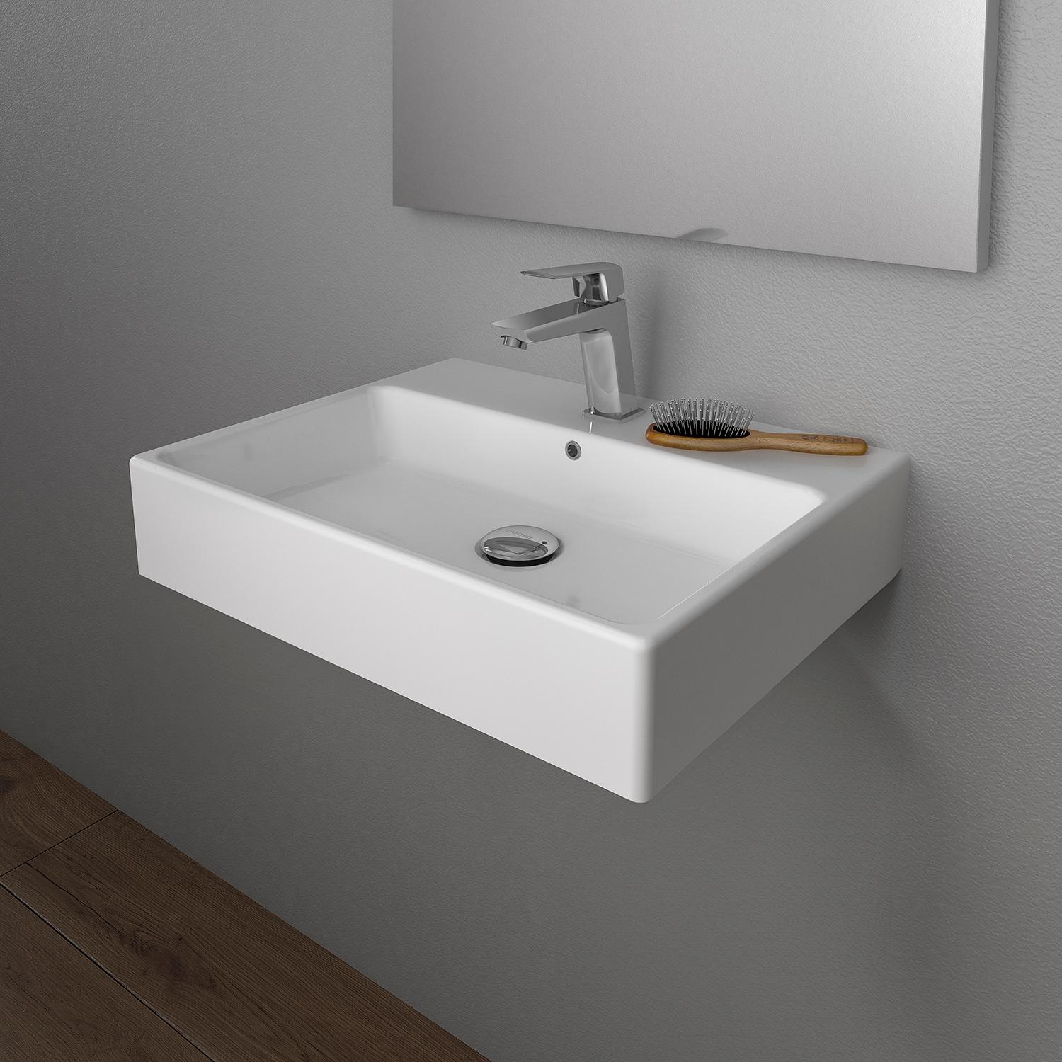 Simple 60.50A.01 Wall Mount/Vessel Bathroom Sink in Ceramic White with One Faucet Hole