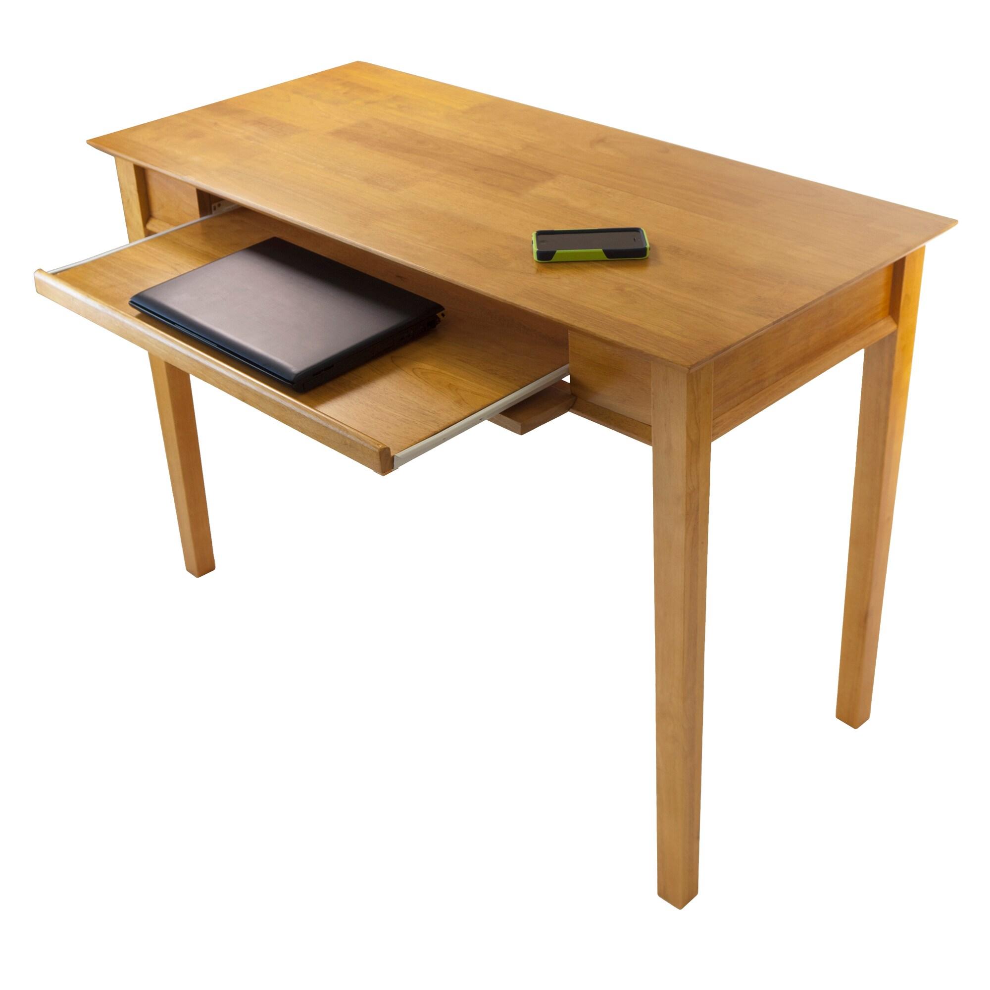 Studio Computer Desk Honey Brown - Winsome: Solid Wood, Pull-Out Tray, Luxury & Glam Style