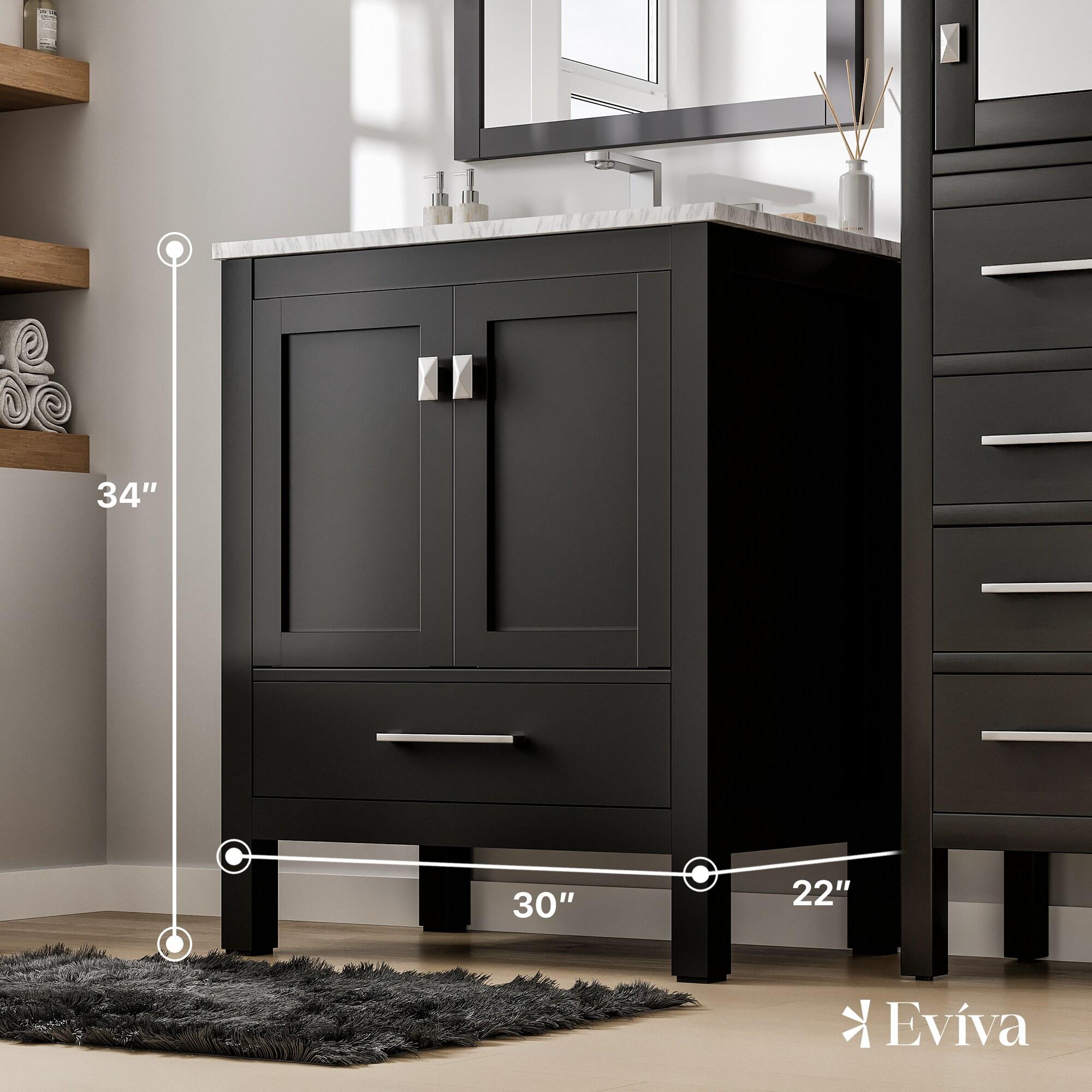 Eviva Aberdeen 30" Espresso Transitional Bathroom Vanity w/ White Carrara Top