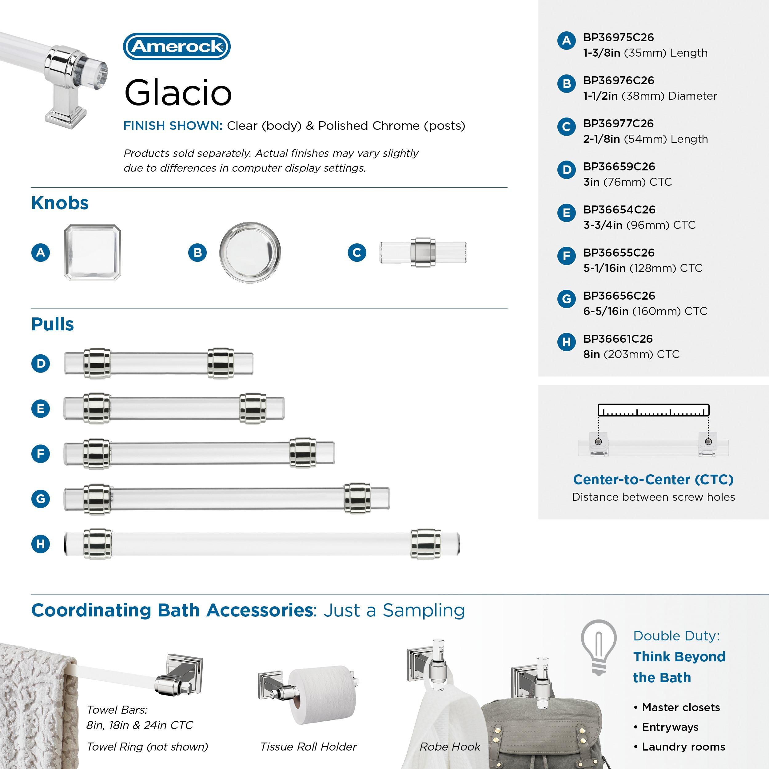Amerock Glacio 3 inch (76mm) Center-to-Center Clear/Polished Chrome Cabinet Pull