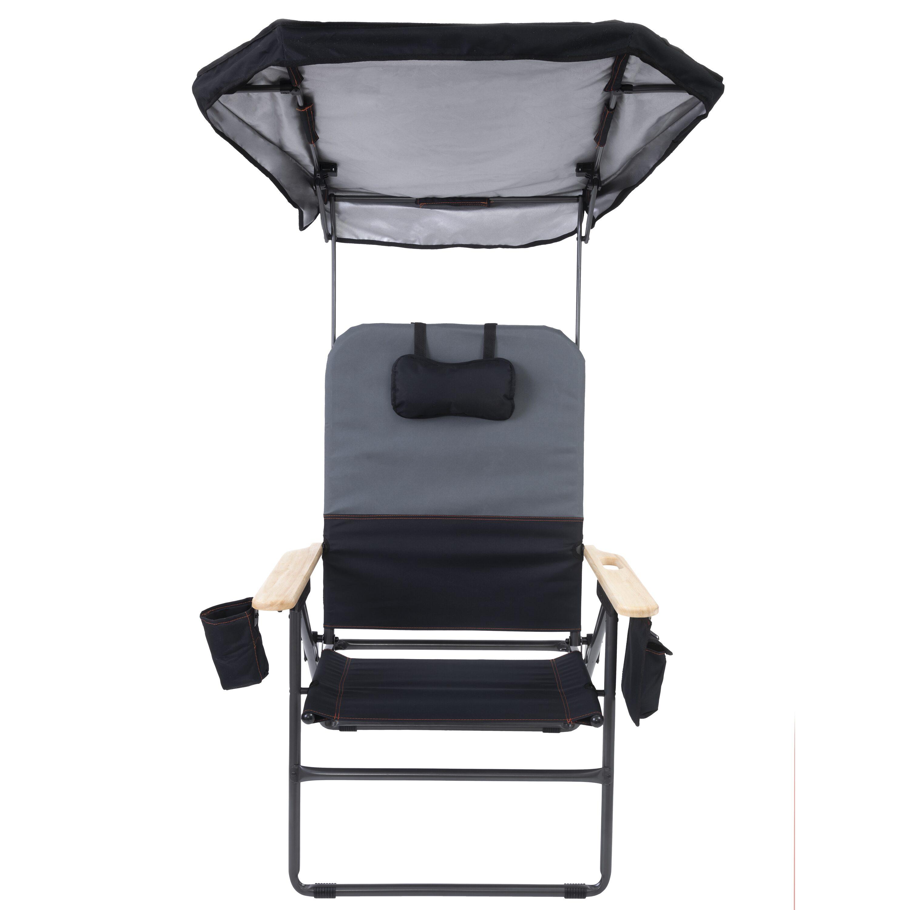 Gray and Black Steel Frame XXL Camping Chair with Wood Arms