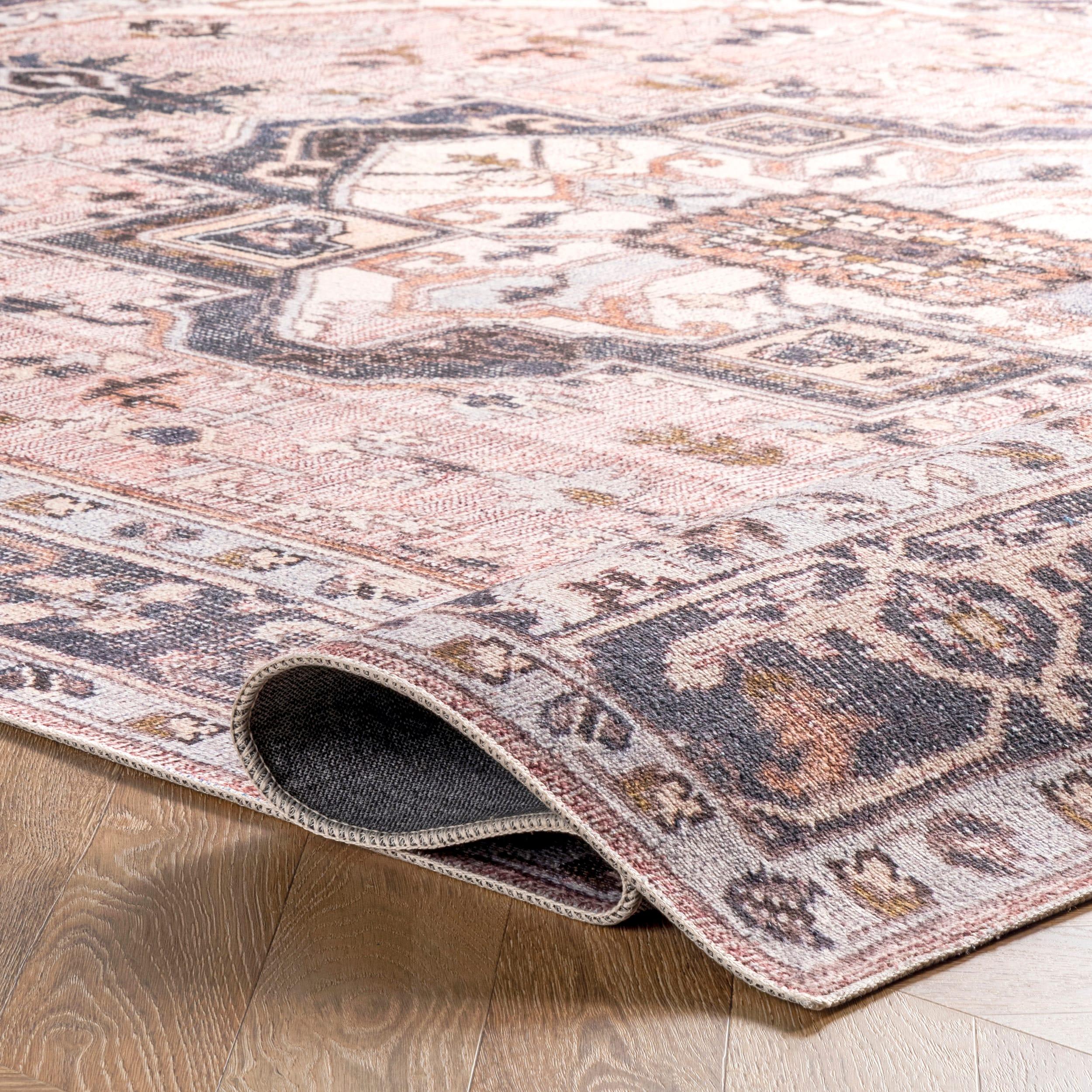 nuLOOM Sasha Machine Washable Medallion Area Rug, 6' Square, Pink