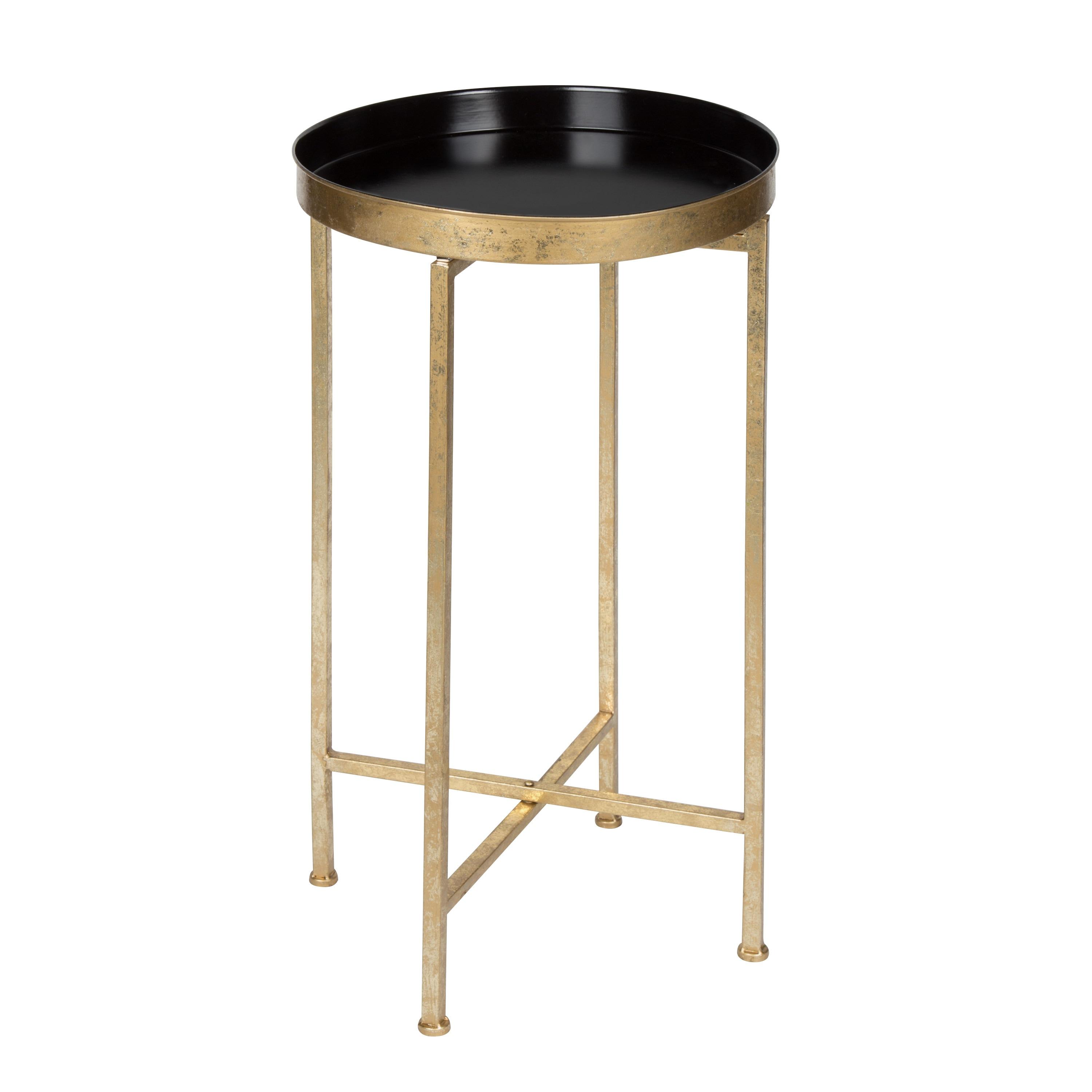 Kate and Laurel Celia Round Metal Tea Table, 14x14x25.75, Gold and Black