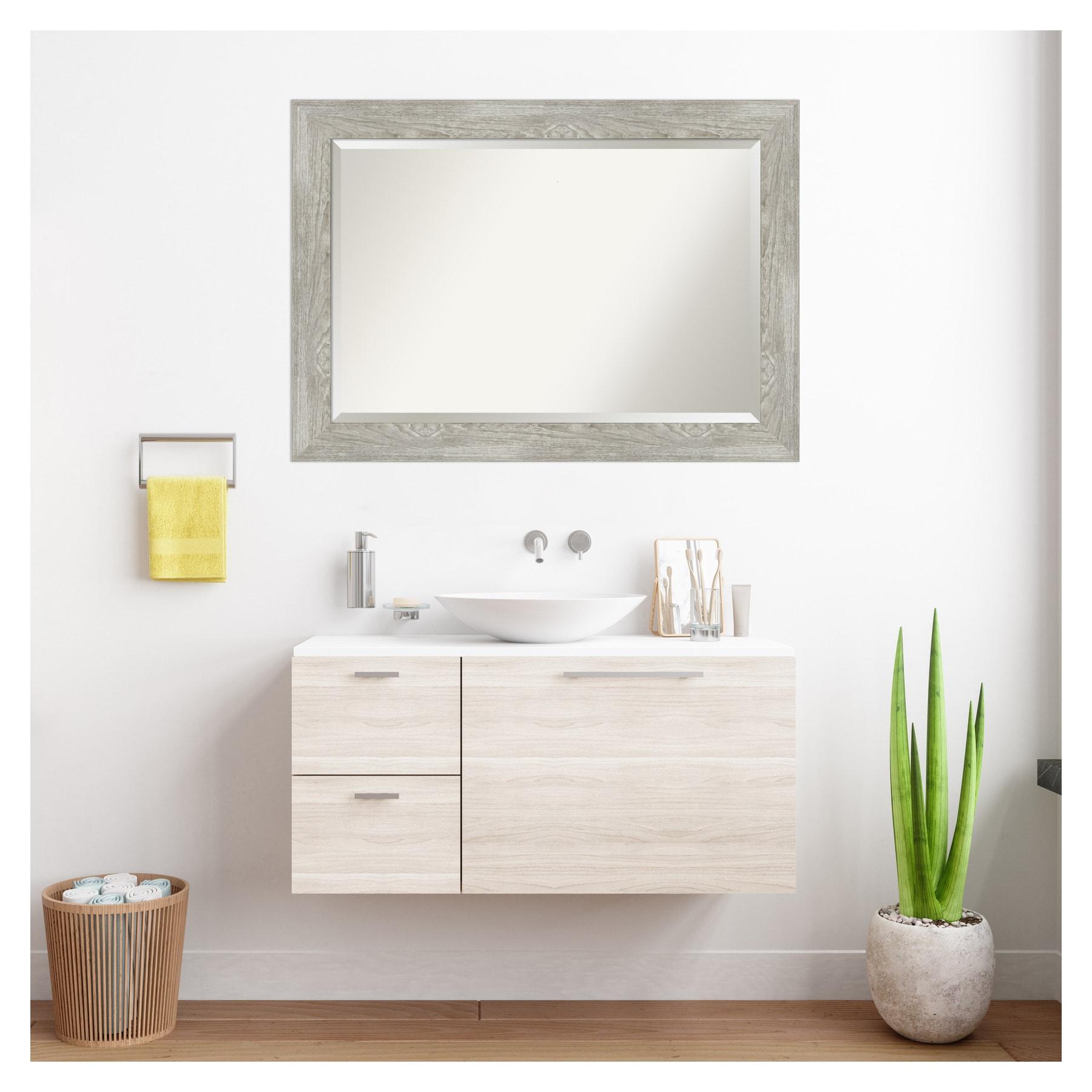 Amanti Art Beveled Bathroom Wall Mirror - Dove Greywash Frame Outer Size: 42 x 30 in