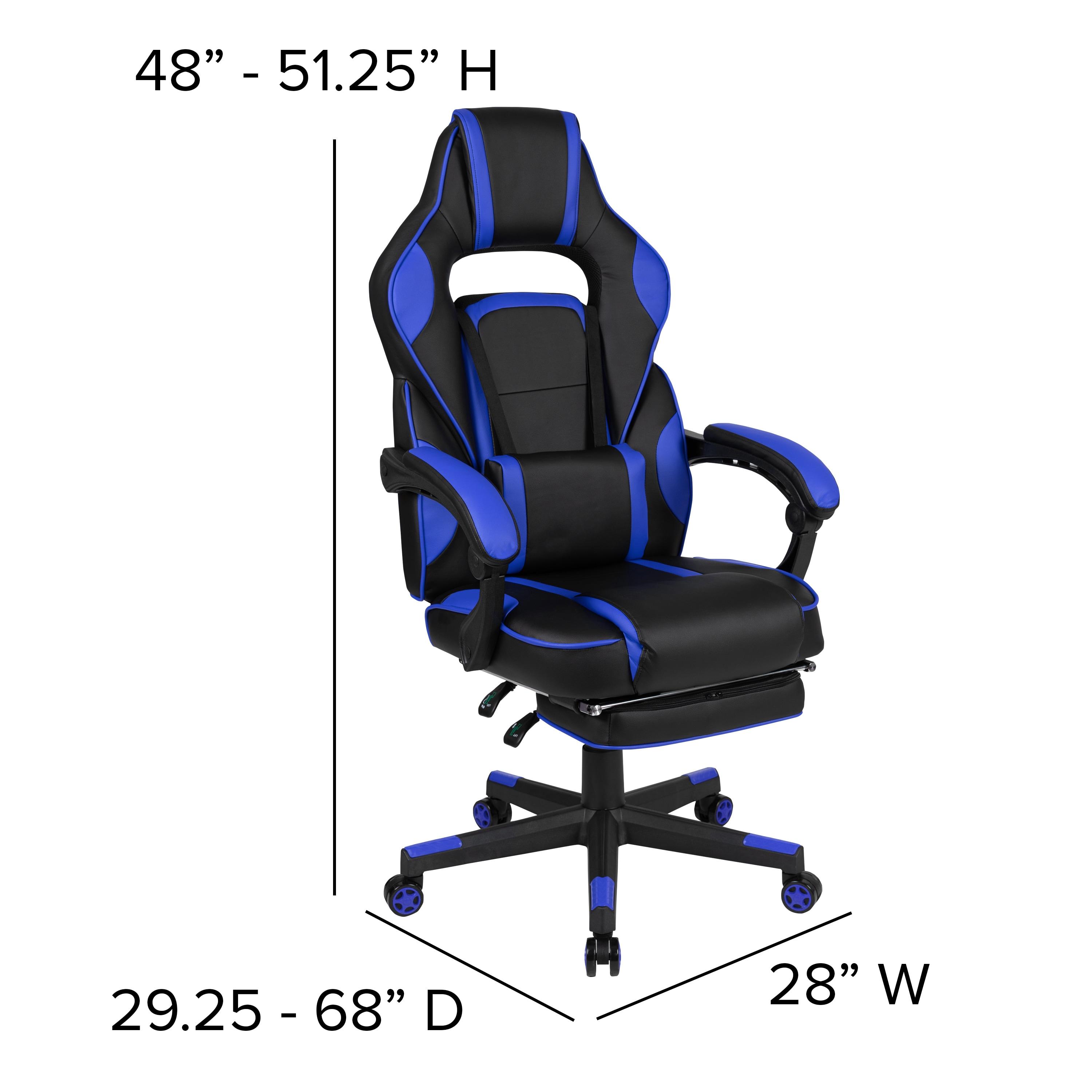 Flash Furniture X40 Gaming Chair Racing Ergonomic Computer Chair with Fully Reclining Back/Arms, Slide-Out Footrest, Massaging Lumbar - Black/Blue