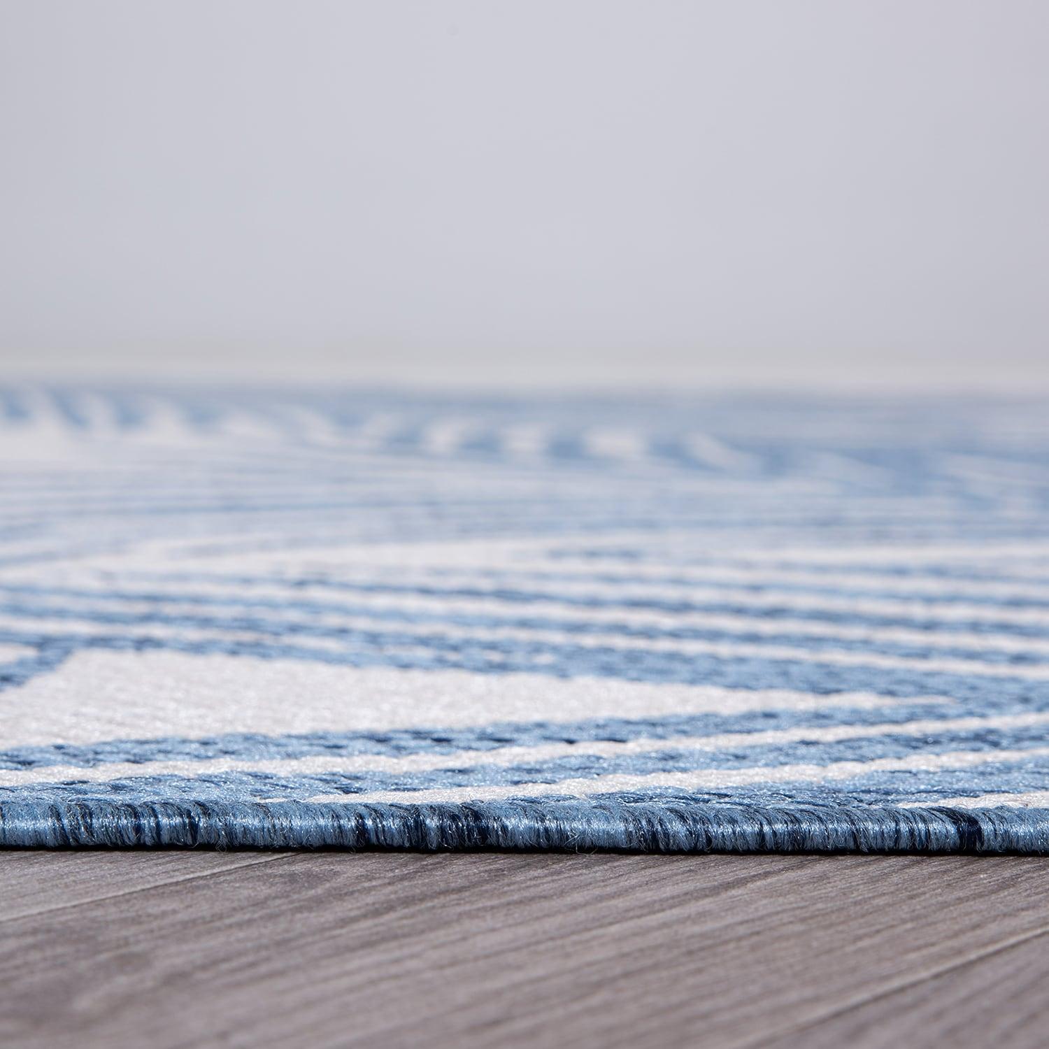 World Rug Gallery Contemporary Distressed Leaves Textured Flat Weave Indoor/Outdoor Area Rug - BLUE 5' X 7'
