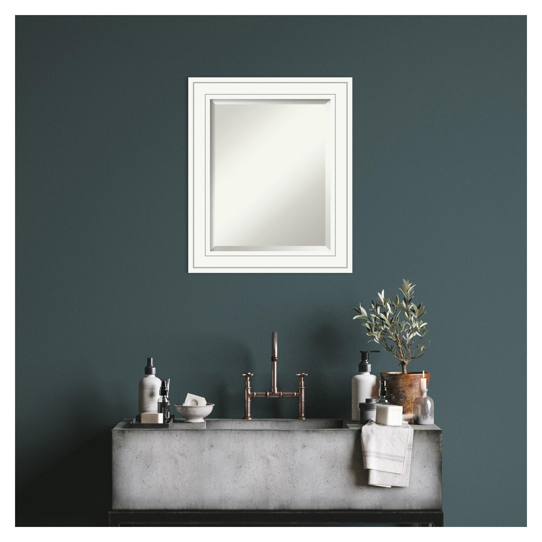 Amanti Art Beveled Wood Bathroom Wall Mirror - Craftsman White Frame Outer Size: 21 x 25 in