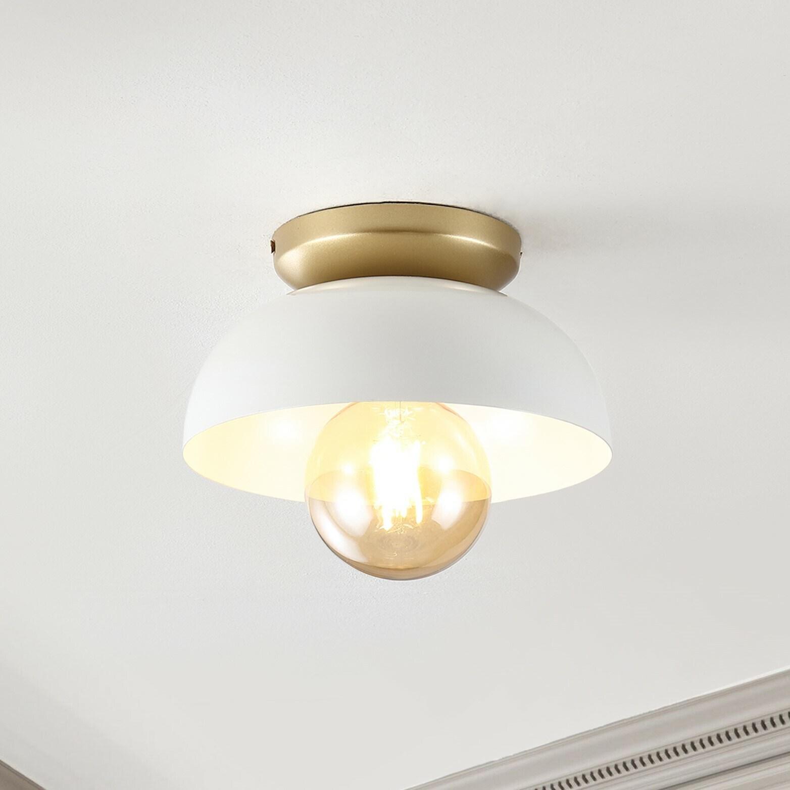 Paulina 8.5" 1-Light Classic Industrial Iron LED Flush Mount, White/Gold Painting