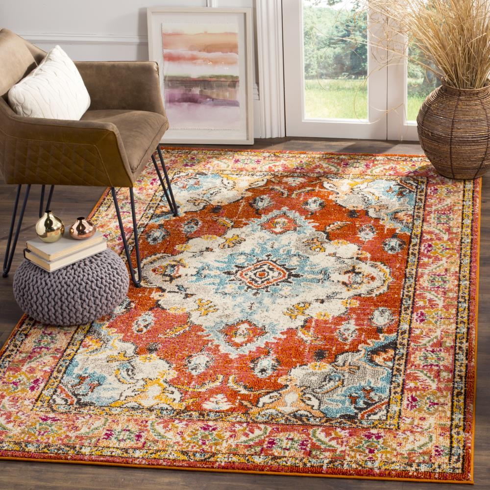 Monaco MNC243 Power Loomed Indoor Area Rug - Orange/Light Blue - 5'1"x7'7" - Safavieh.