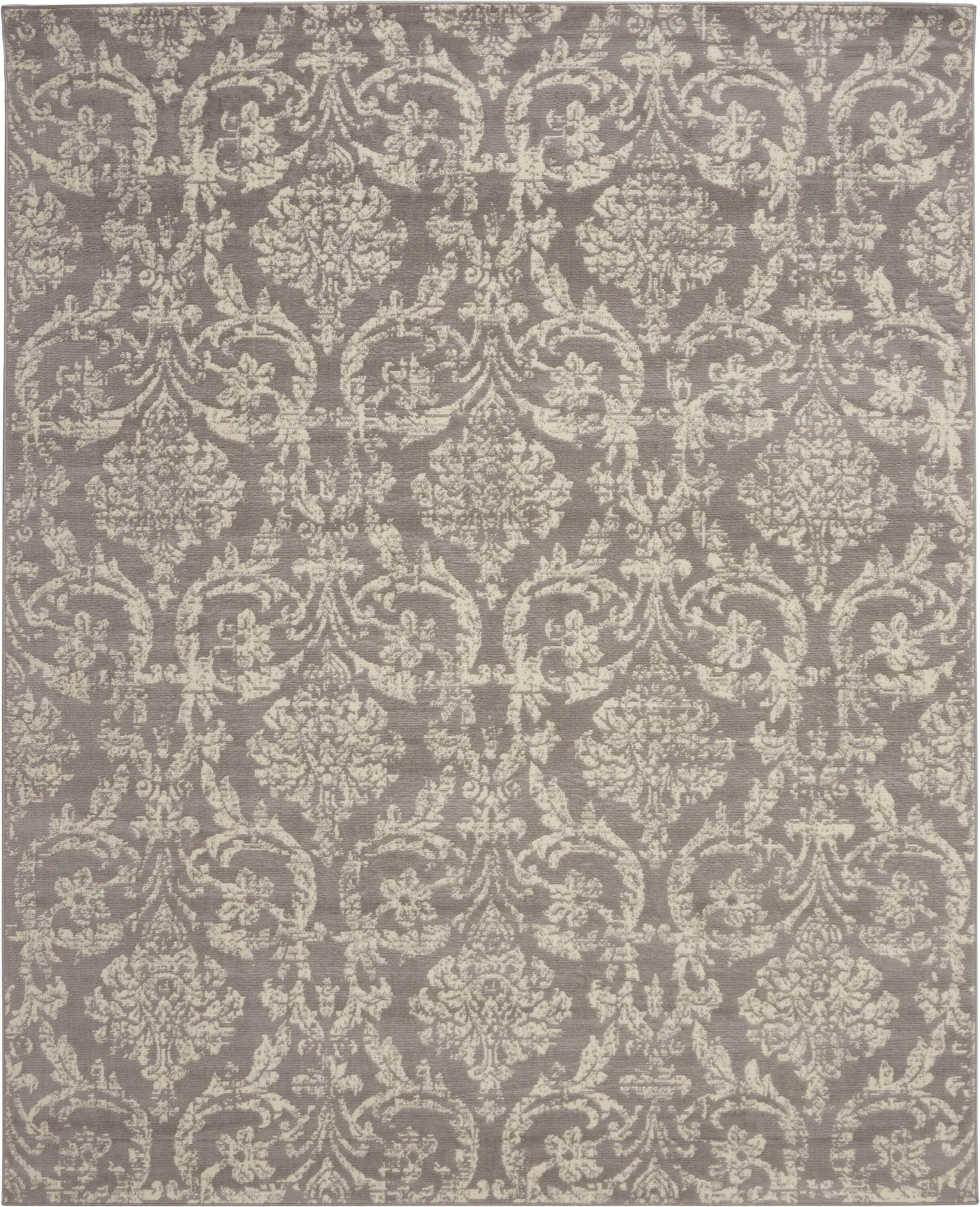 Nourison Jubilant 7'10" x 9'10" (8' x 10') Grey Area Rug Farmhouse Vintage Damask by Nourison