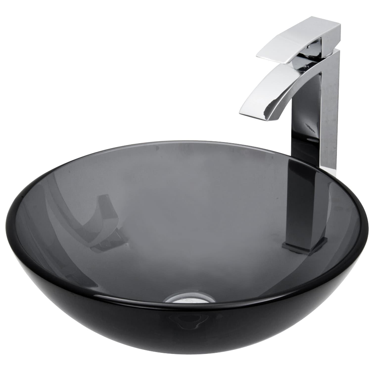 Glass Handmade Circular Vessel Bathroom Sink with Faucet