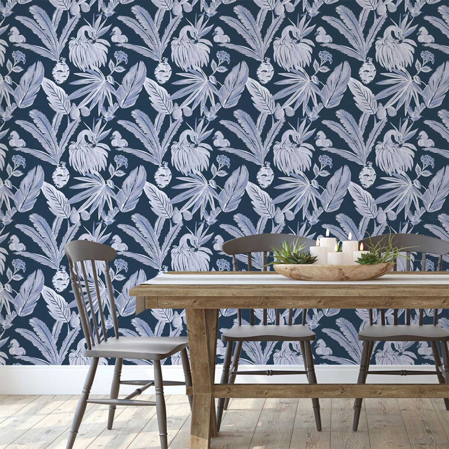 Tempaper & Co.® x She She Flamingo Salinas Removable Peel and Stick Wallpaper, Sea, 28 sq. ft.: Vinyl, Self-Adhesive, Botanical Pattern