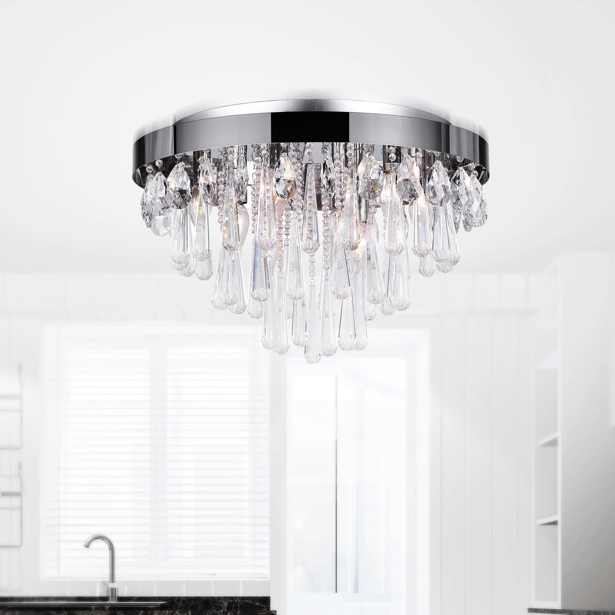 Vast 8-Light Chrome Crystal Flush Mount Ceiling Fixture