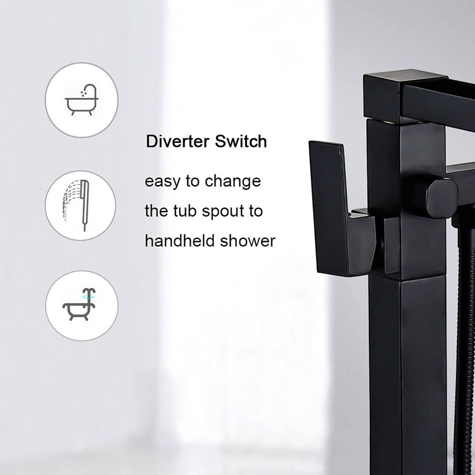 AlenArtWater Waterfall Tub Filler Freestanding Bathtub Faucet Floor Mount Brass Single Handle Bathroom Faucets with Hand Shower 94-LJQKCZ