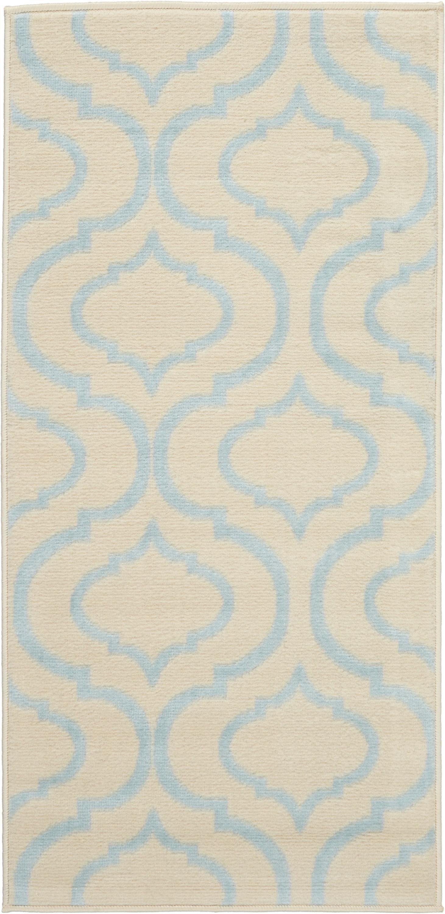 Nourison Jubilant Modern Moroccan Ivory/Blue 2' x 4' Area Rug, (2' x 4')