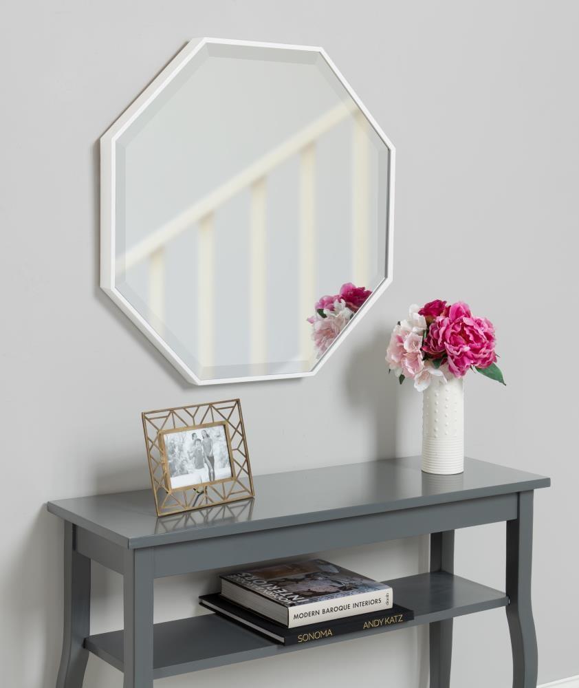 25" x 25" Rhodes Framed Octagon Wall Mirror White - Kate and Laurel: Modern Design, No Assembly, Wall Mount, Plastic Frame