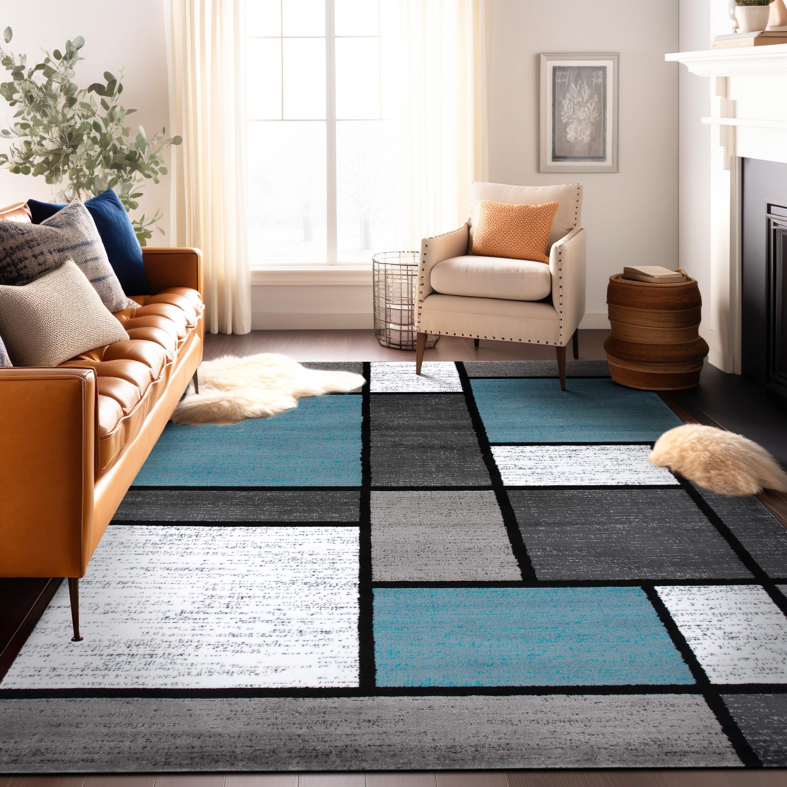 World Rug Gallery Contemporary Modern Boxed Color Block Blue Gray 5'3"x7'3" Area Rug