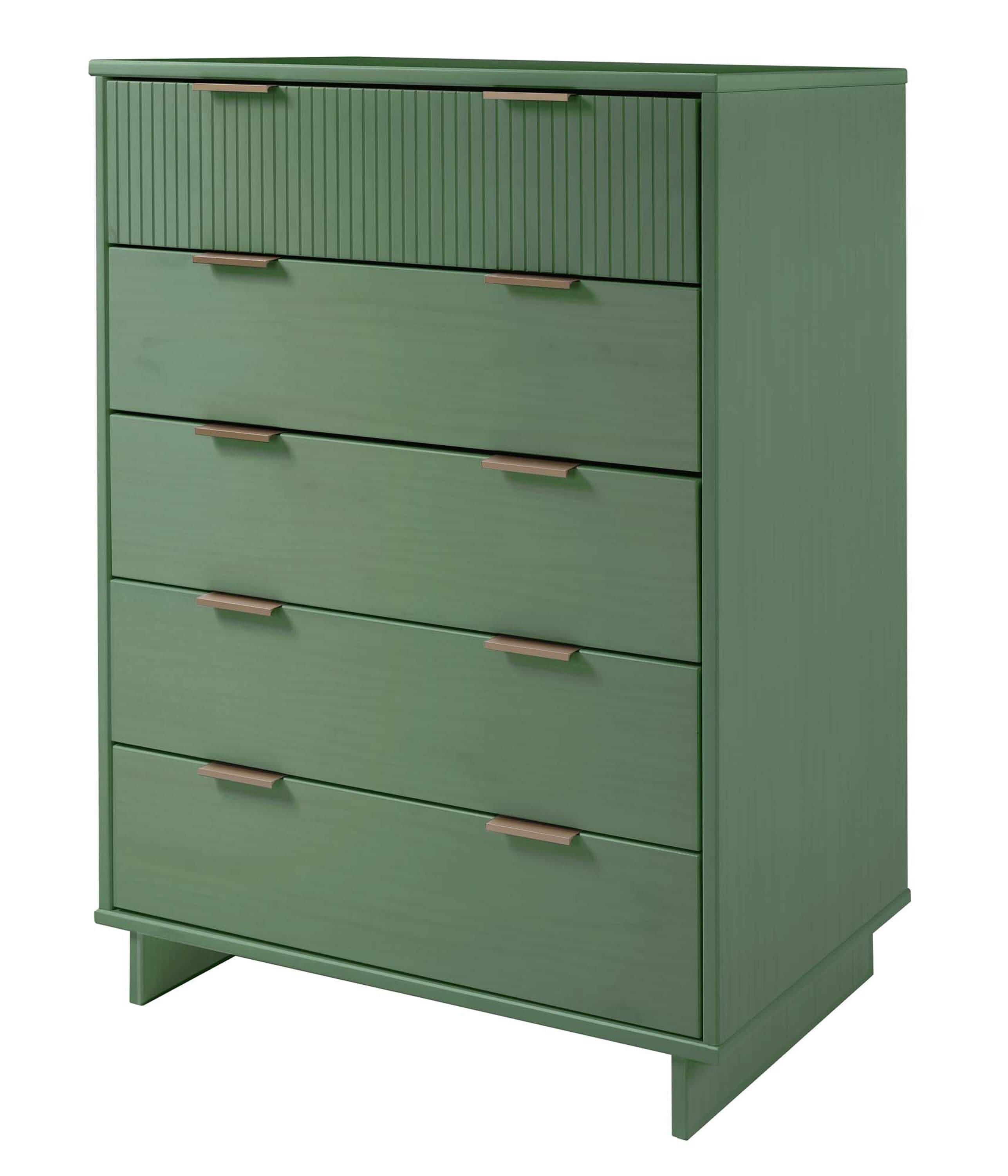 Tall Granville Modern 5 Drawer Dresser Sage Green - Manhattan Comfort: UV Painted, Soft Close, Metal Handles