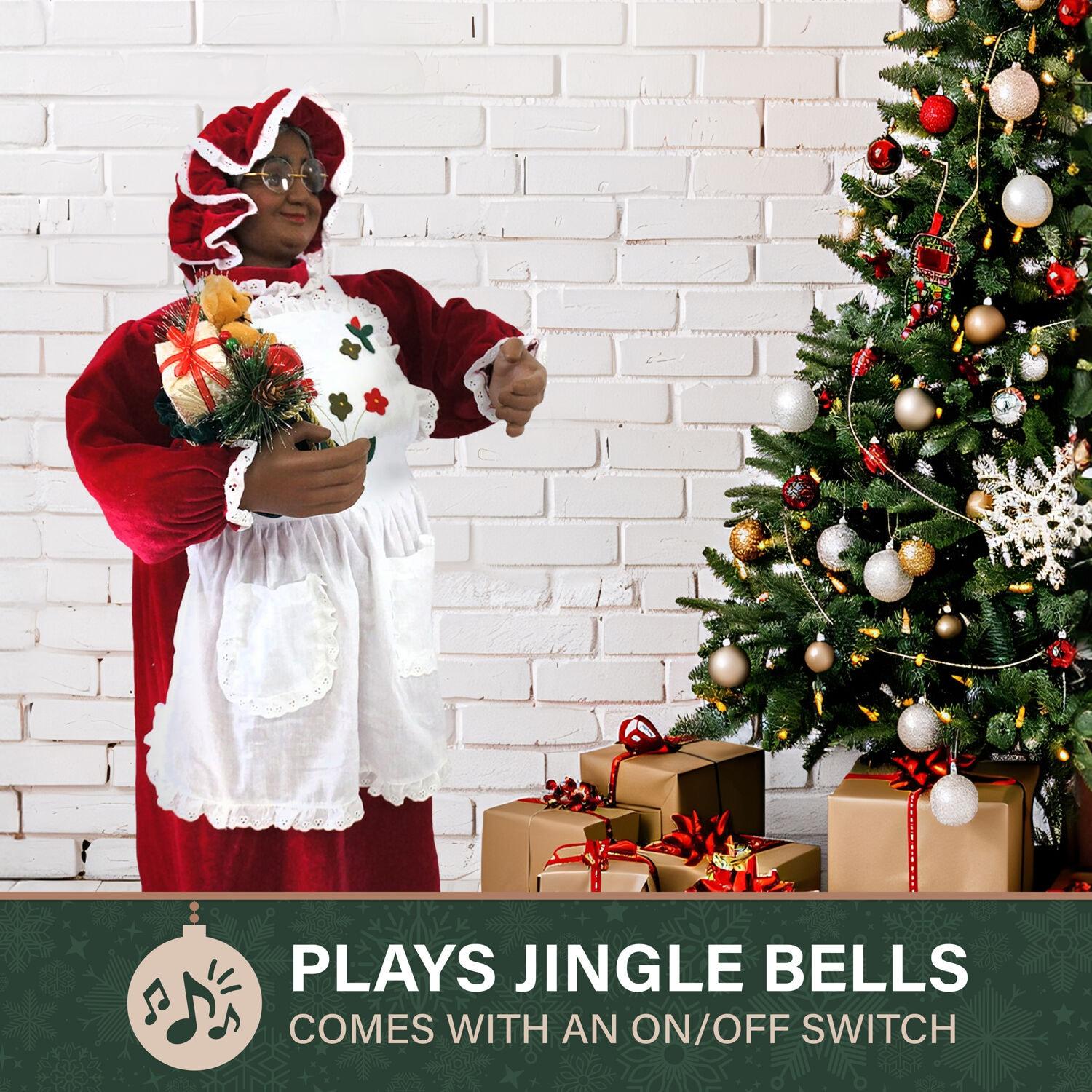 Fraser Hill Farm 3-Ft. Dancing African American Mrs. Claus Animatronic with Apron and Gift Sack