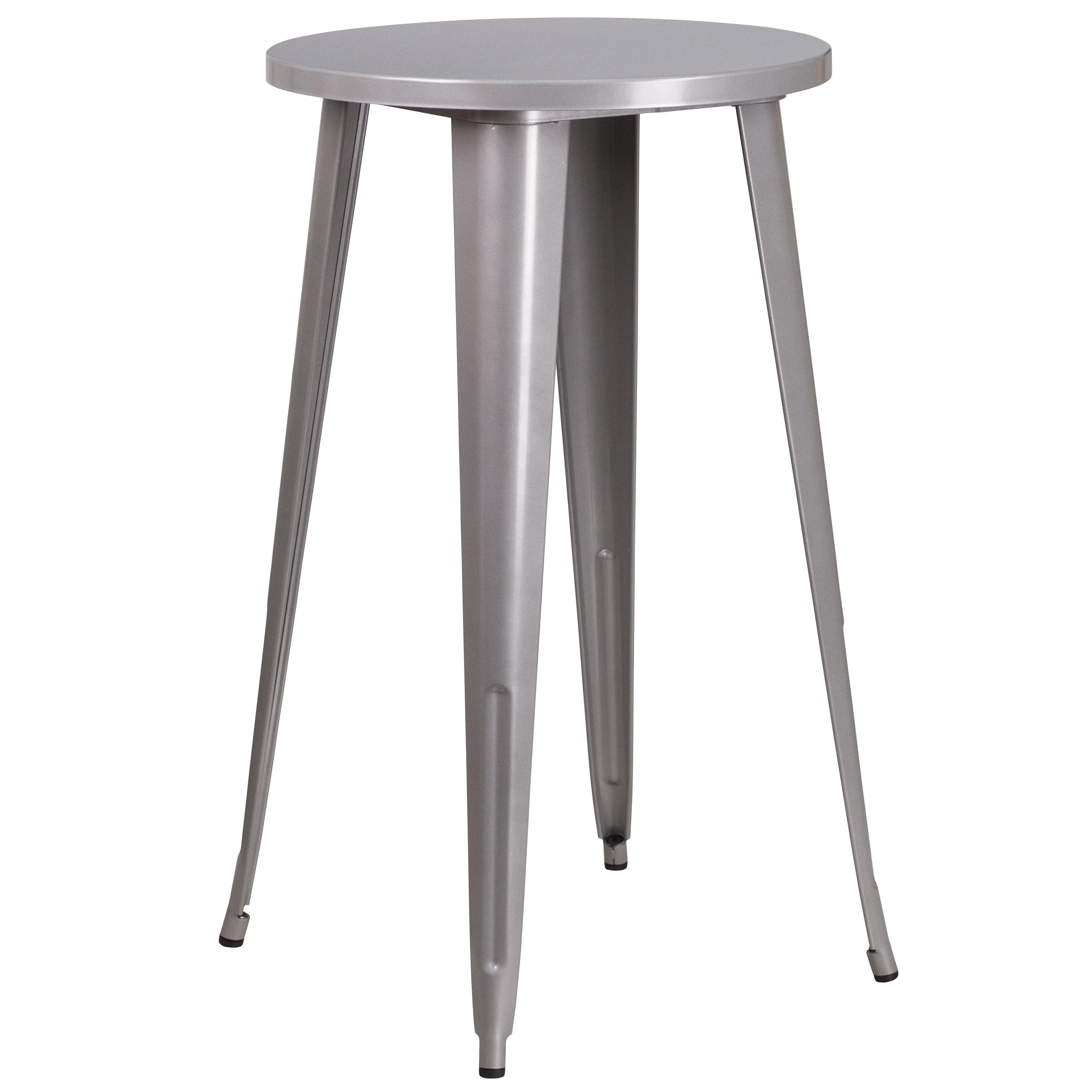 Flash Furniture Commercial Grade 24" Round Silver Metal Indoor-Outdoor Bar Height Table