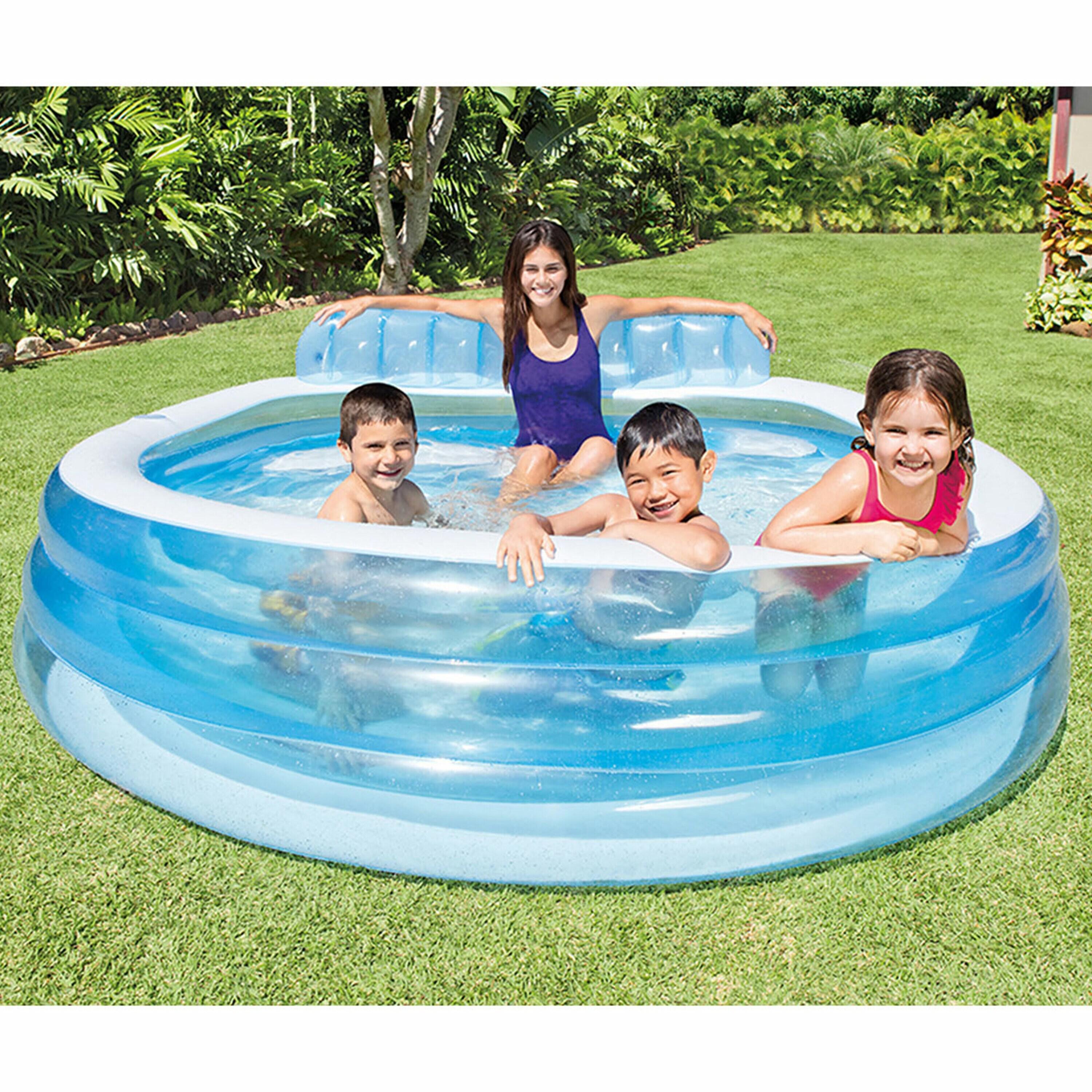 Intex Intex Swim Center Round Inflatable Above Ground Family Lounge Outdoor Pool, Blue