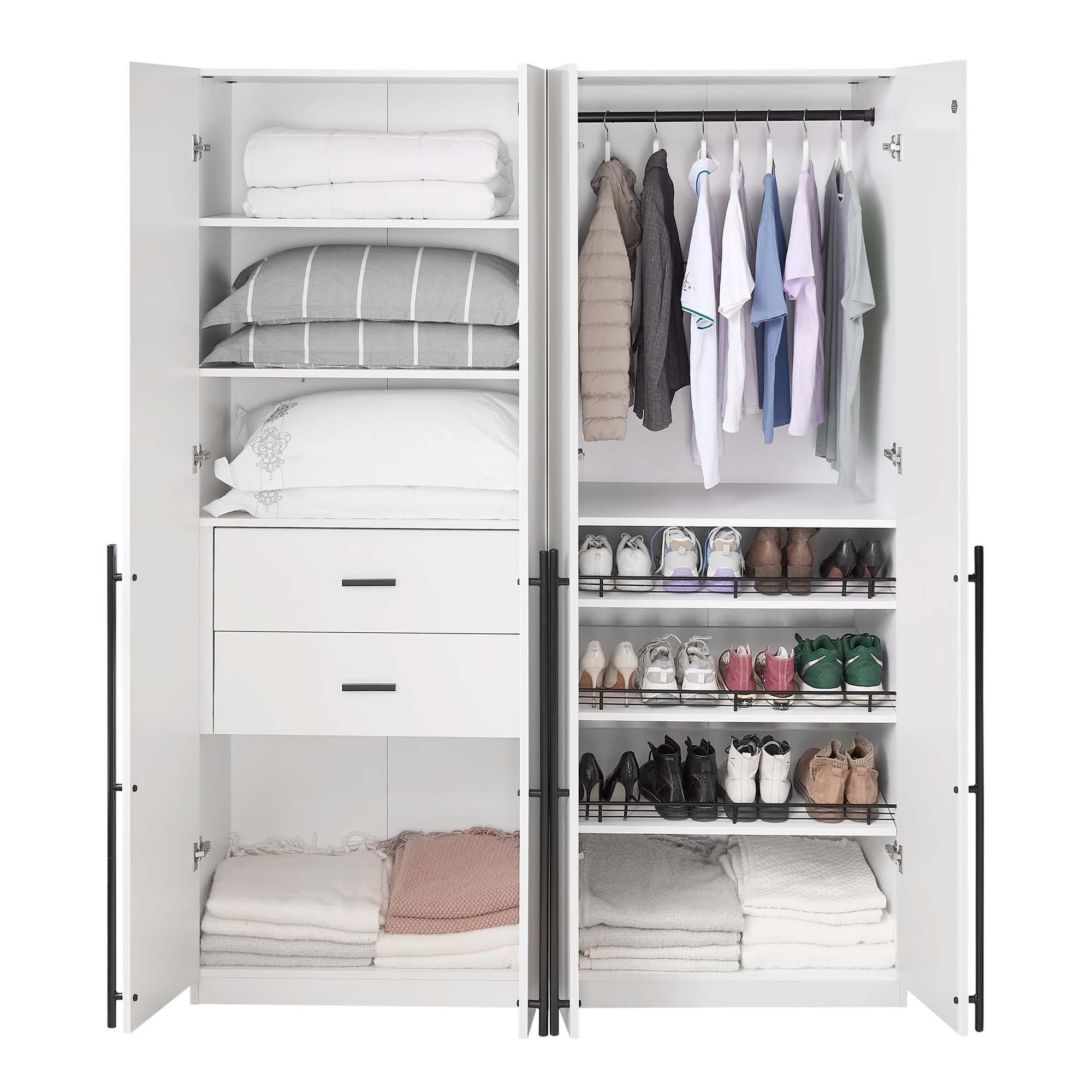 Manhattan Comfort 2pc Lee 4 Door and 8 Shelf Module Wardrobe White: Modern Storage, MDF, Metal Hardware