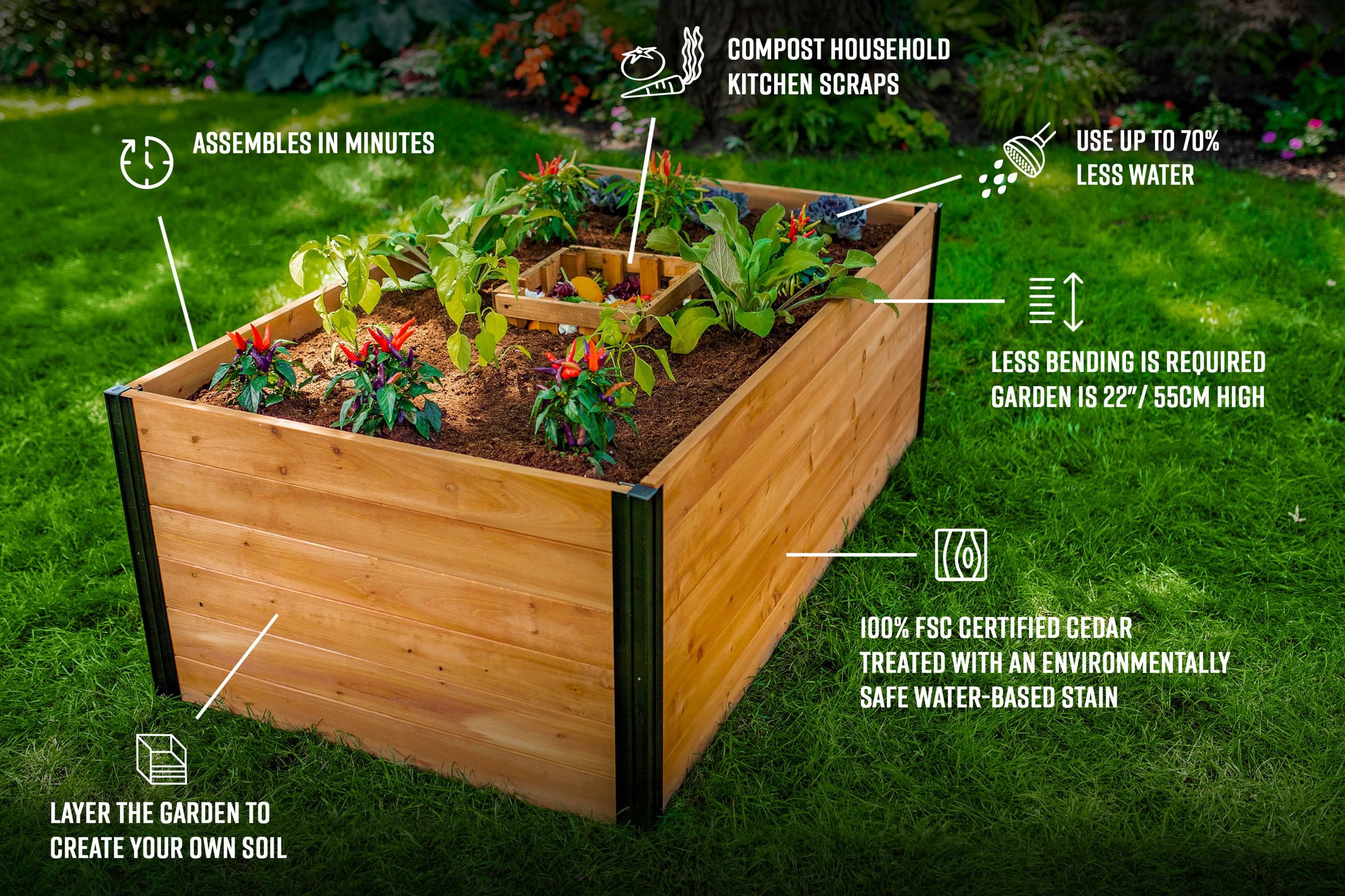 Vita Mezza 3' L x 5' W Cedar Keyhole Composting Garden, Golden Brown, VT17702