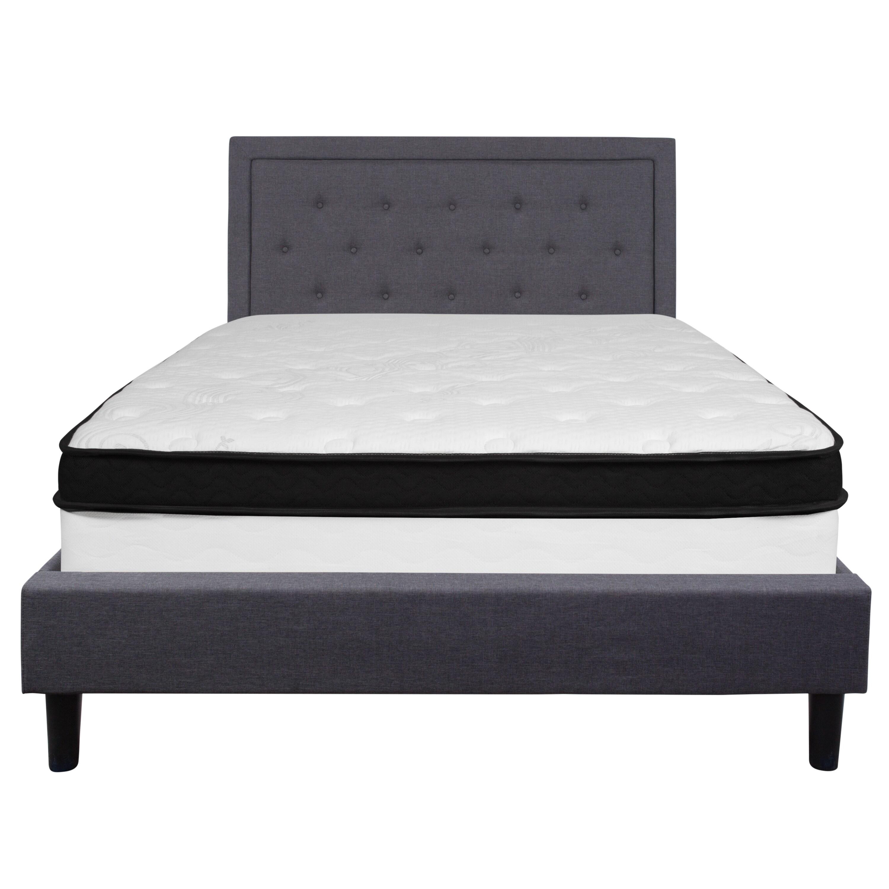 Flash Furniture Roxbury Queen Size Tufted Upholstered Platform Bed in Dark Gray Fabric with Pocket Spring Mattress