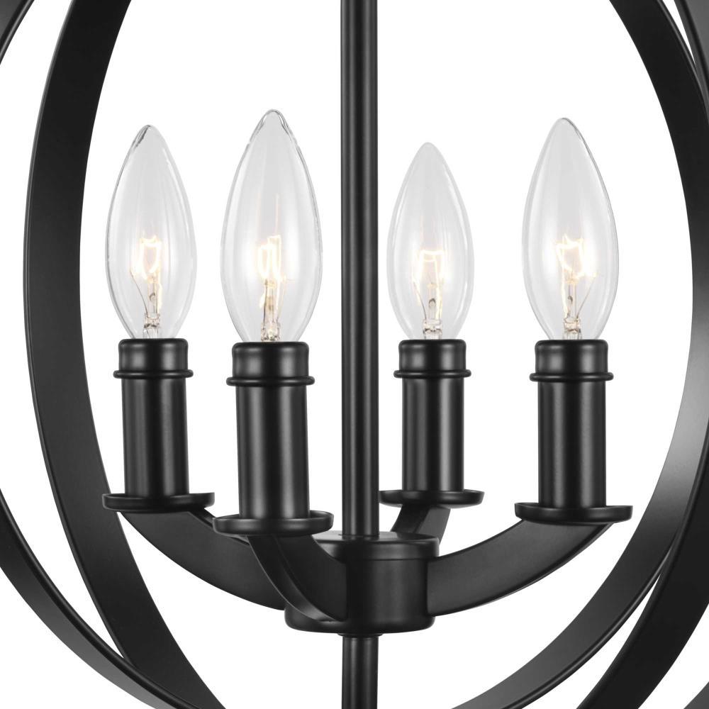 Progress Lighting Equinox 4-Light Foyer Pendant, Steel, Black, No Shade