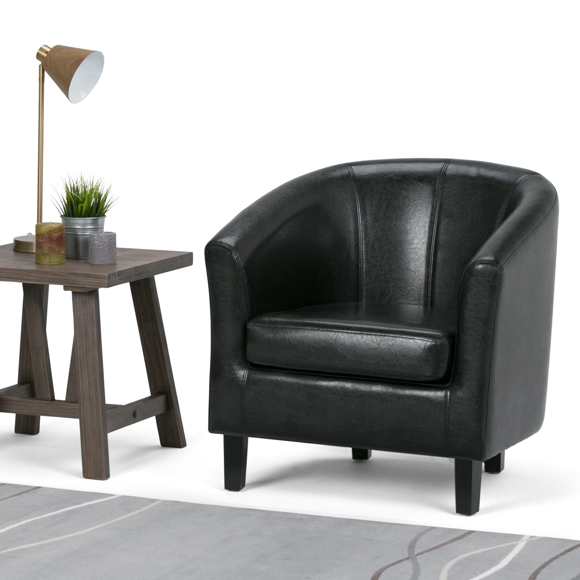Simpli Home Austin 30"W Upholstered Vegan Faux Leather Contemporary Tub Accent Chair with High Arms and Deep Seat