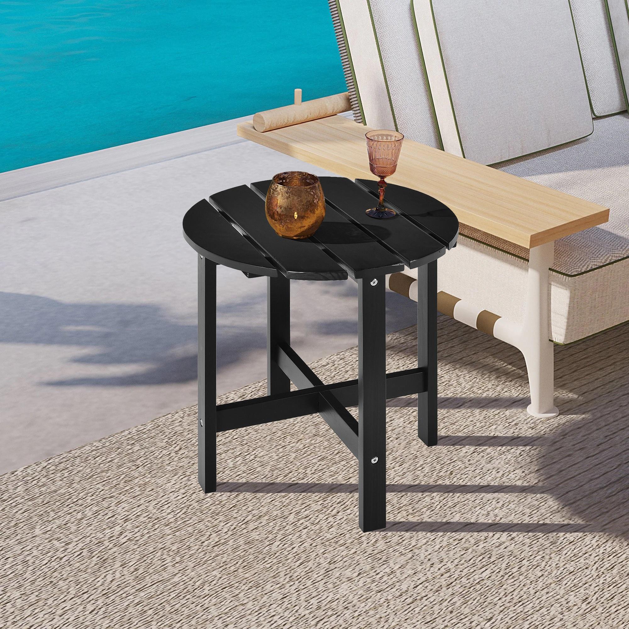 Costway 18'' Patio Round Side End Coffee Table Wooden Slat Garden Deck Black