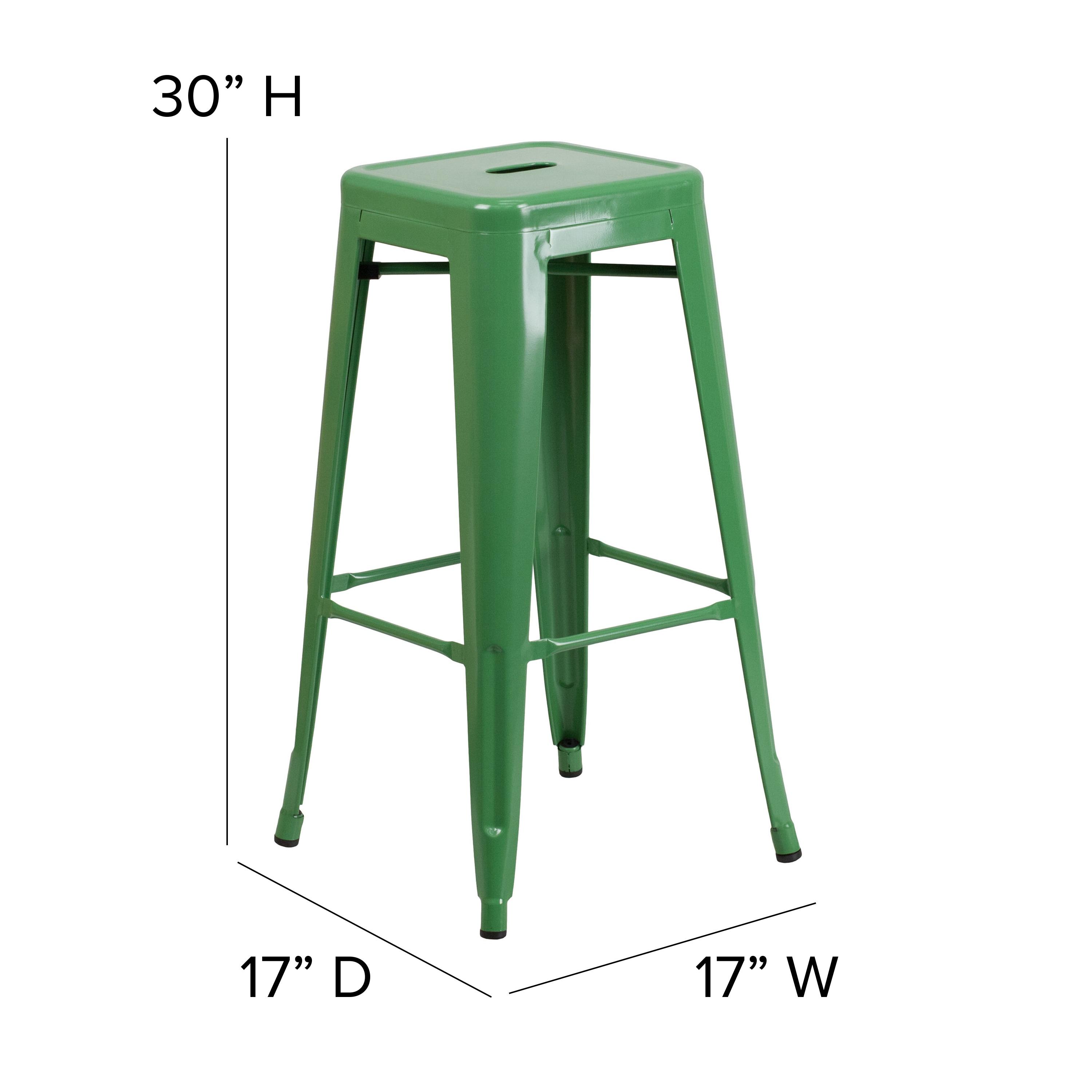 Flash Furniture Commercial Grade 30" High Backless Green Metal Indoor-Outdoor Barstool with Square Seat