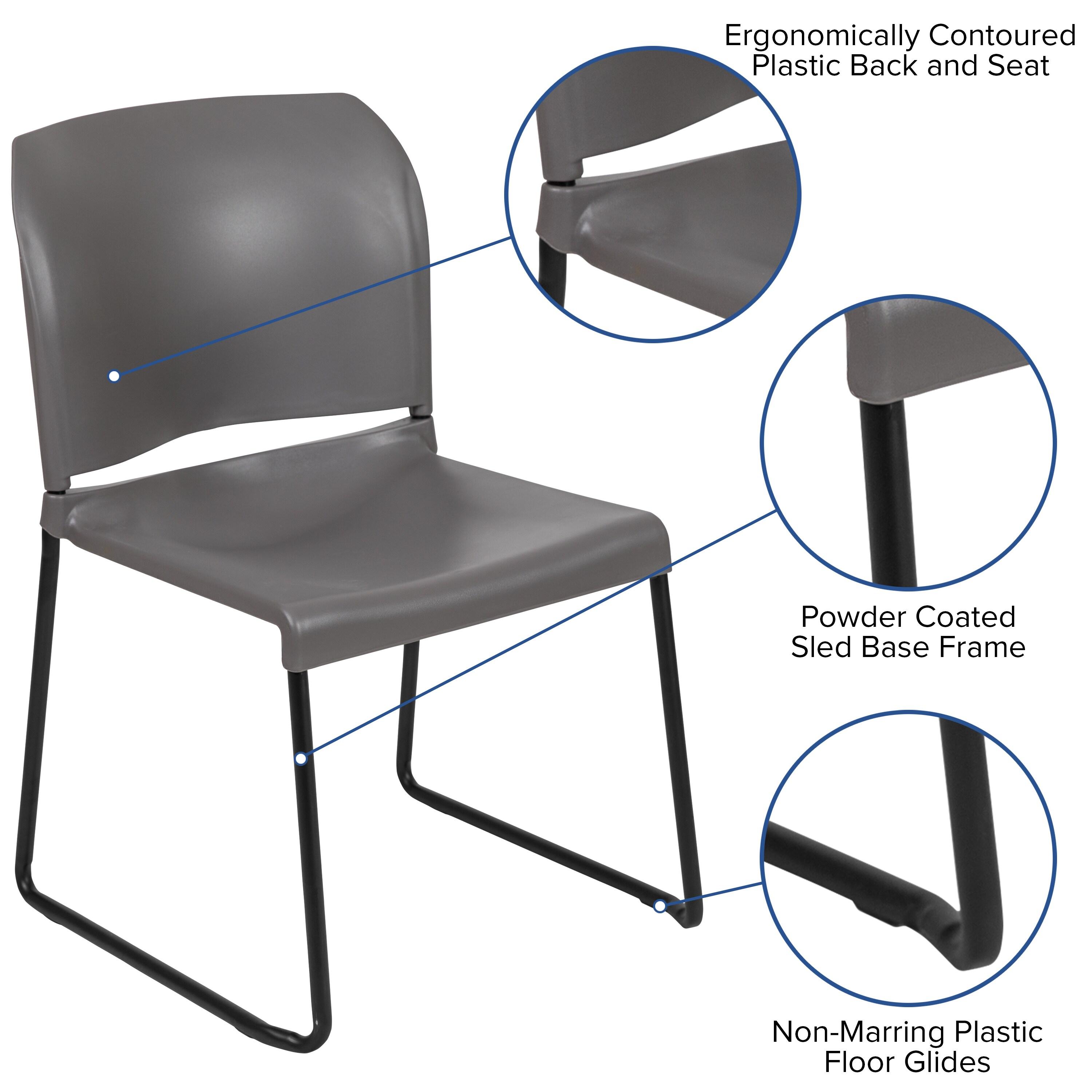 Flash Furniture HERCULES Series 880 lb. Capacity Gray Full Back Contoured Stack Chair with Black Powder Coated Sled Base