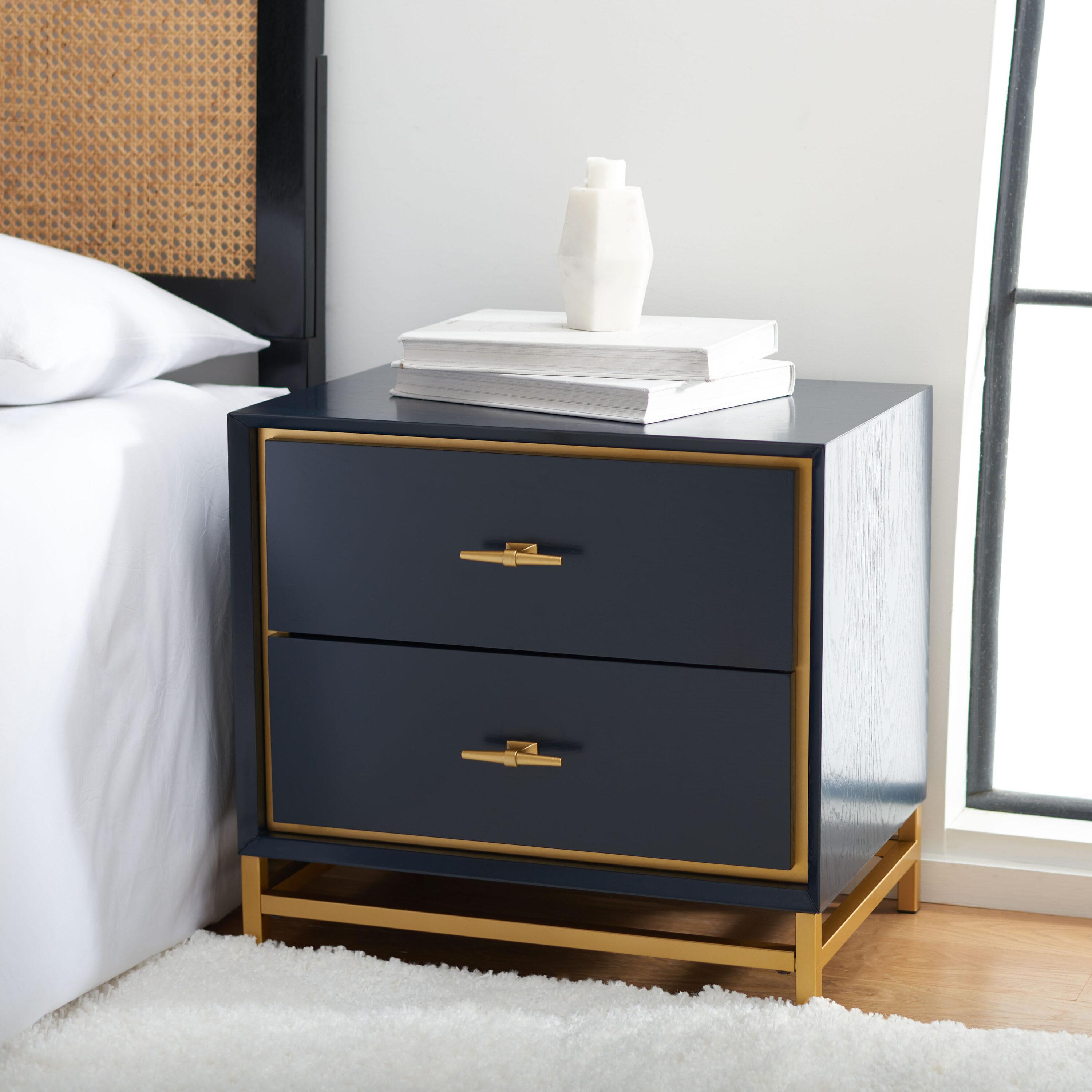 Fenno 2 Drawer Nightstand - Teal/Brass - Safavieh.