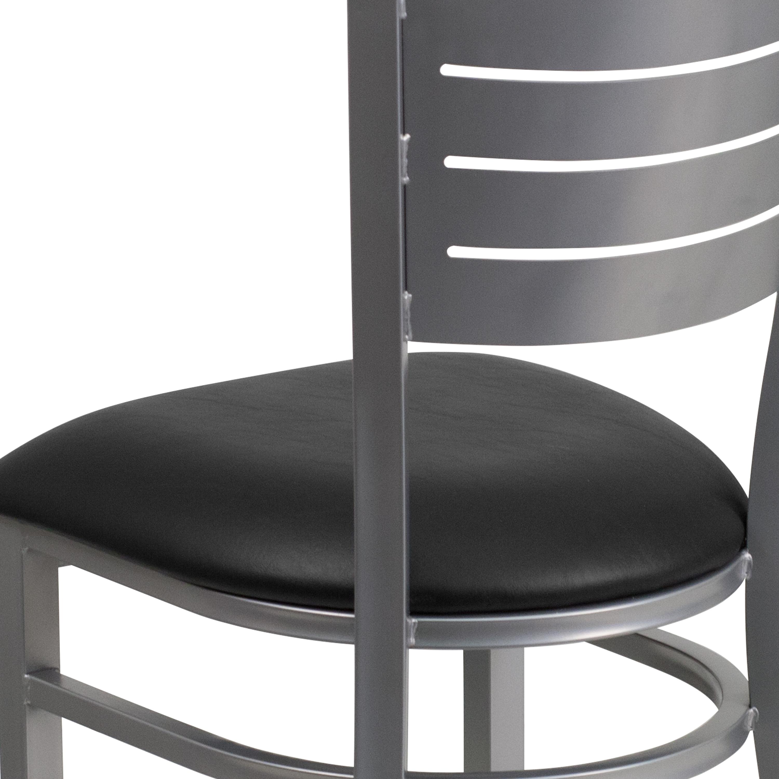 Flash Furniture HERCULES Series Silver Slat Back Metal Restaurant Chair - Black Vinyl Seat