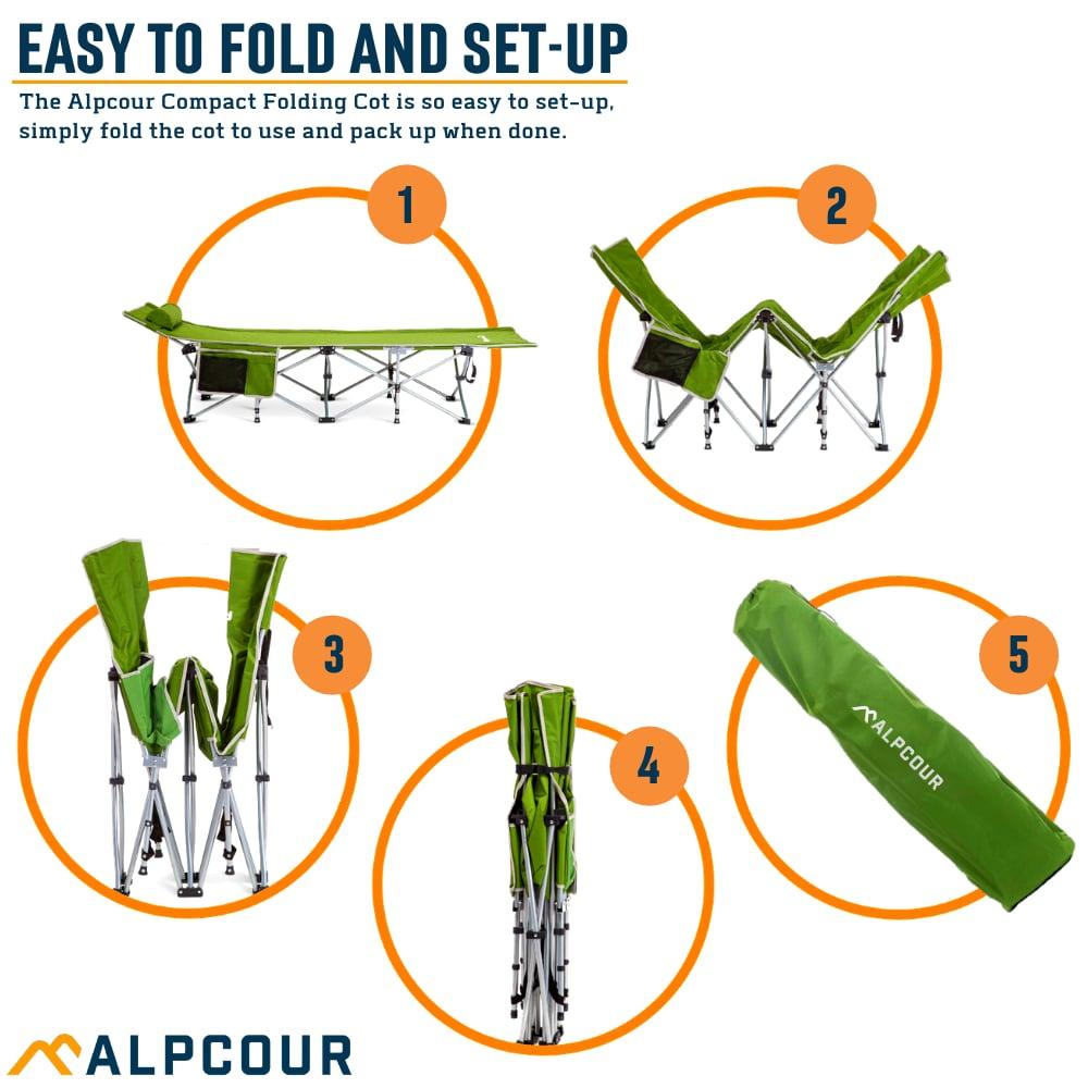 Alpcour Alpcour Folding Camping Cot - Compact Single Person Bed with Pillow for Indoor & Outdoor Use