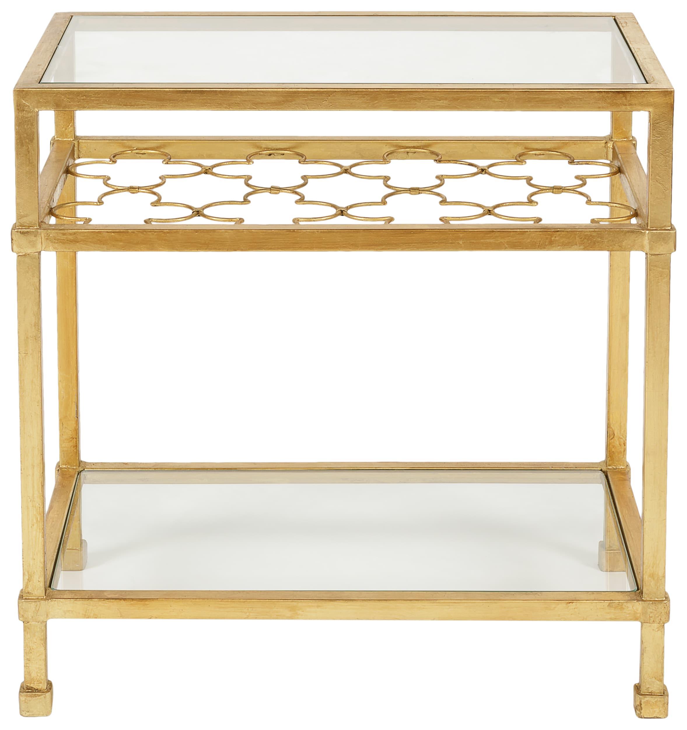 Hanzel Gold Leaf Glass Side Table - AMH8312A - Gold/Glass - Safavieh Couture