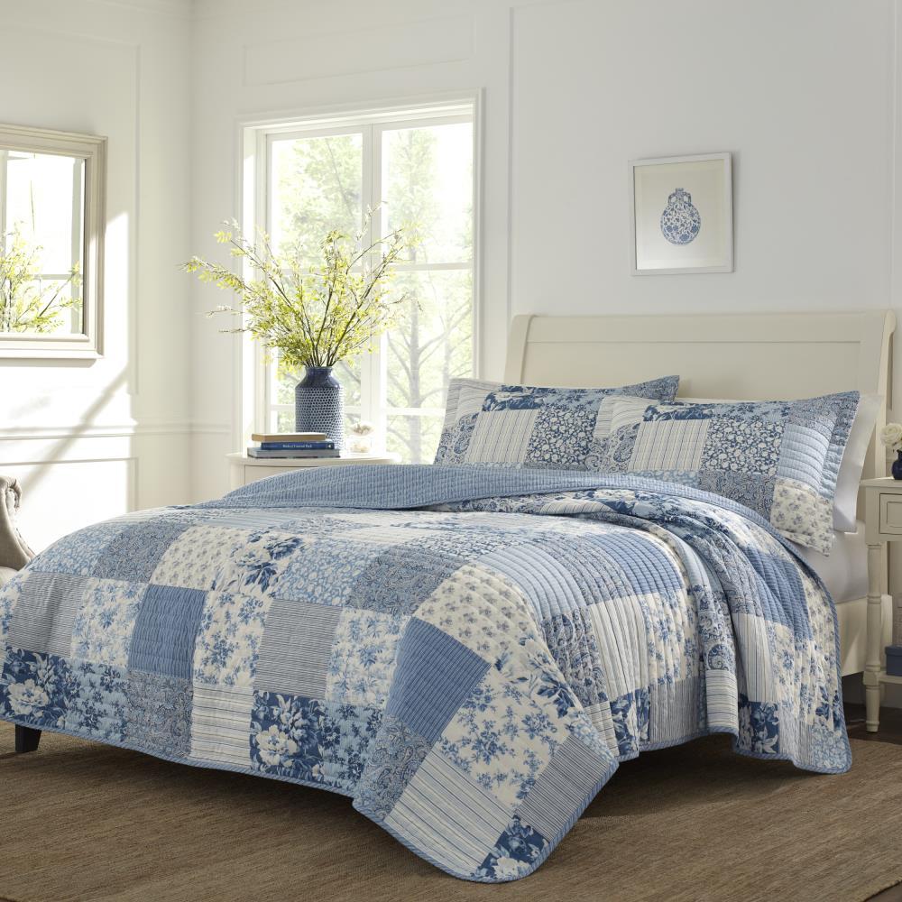 Laura Ashley Paisley Patchwork Cotton Reversible Blue Quilt Set