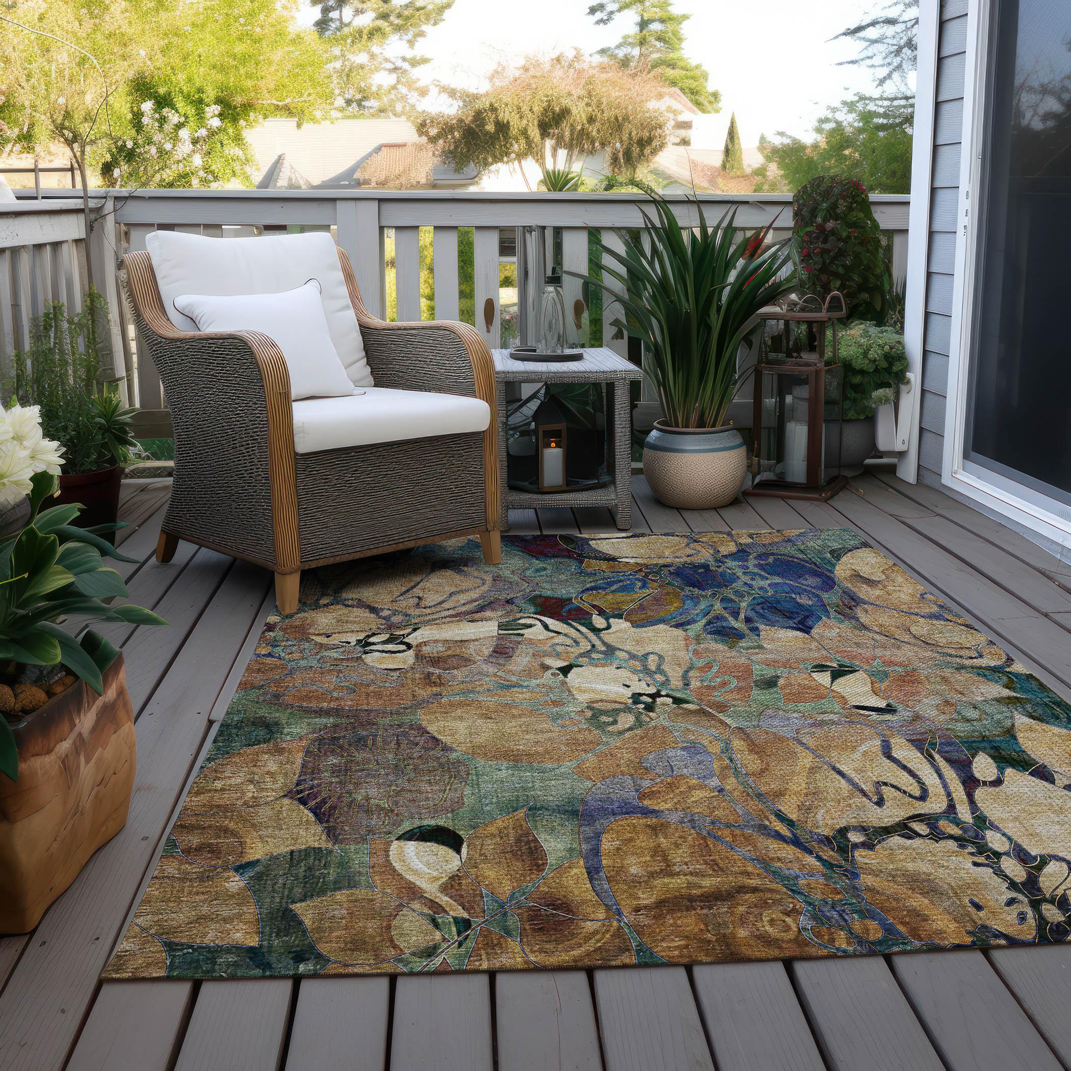 Addison Rugs Chantille Indoor/Outdoor Transitional Floral Beige Washable Rectangle Rug, 8' x 10'