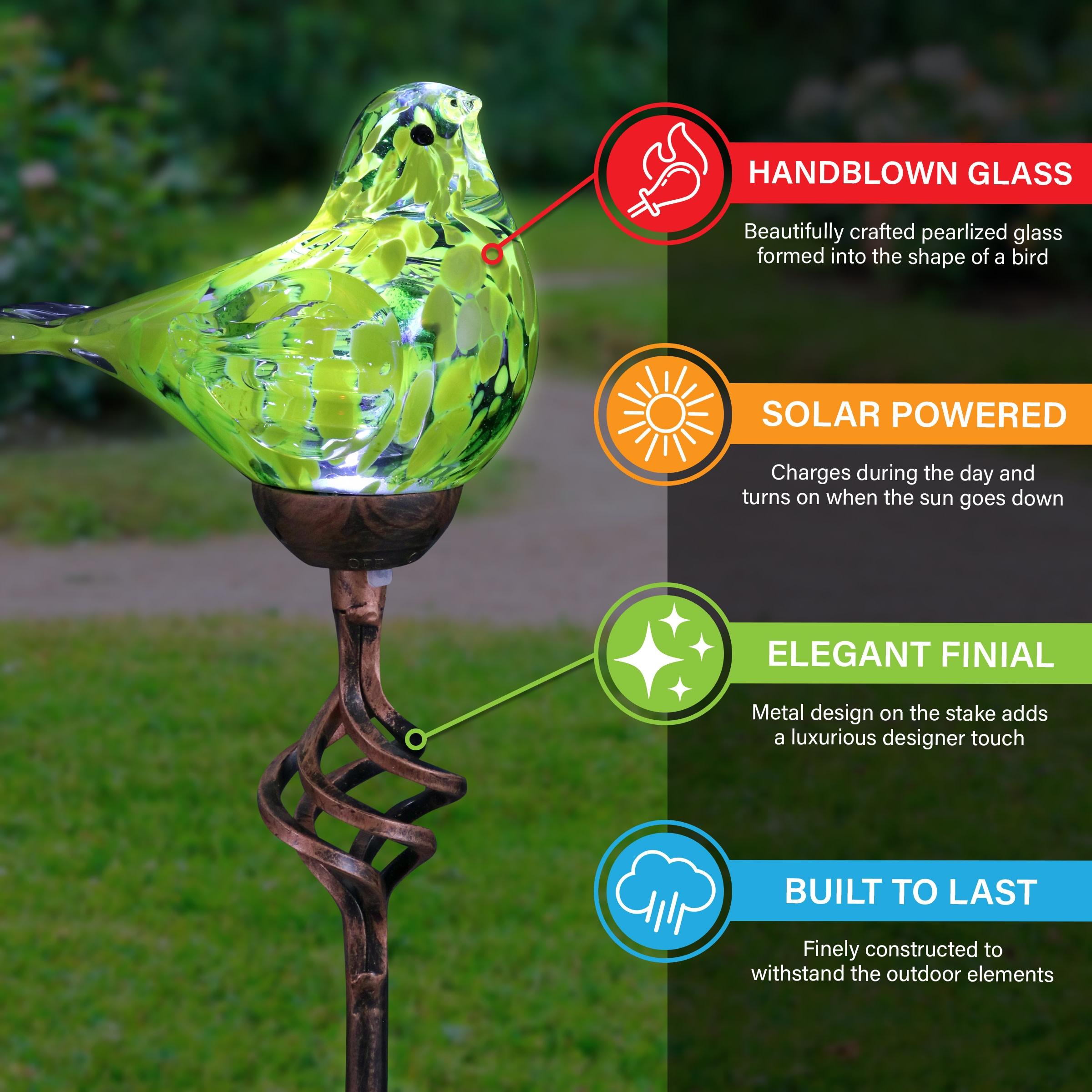 Exhart Exhart Solar Pearlized Hand Blown Glass Bird Garden Stake, 6 by 31 Inches