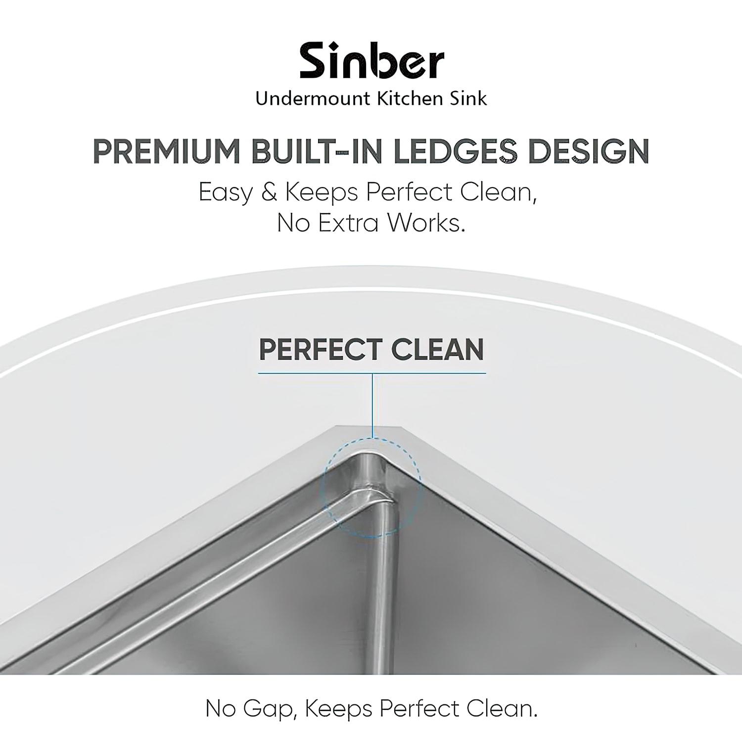 Sinber 33" Undermount Double Bowl Workstation Kitchen Sink with 304 Stainless Steel