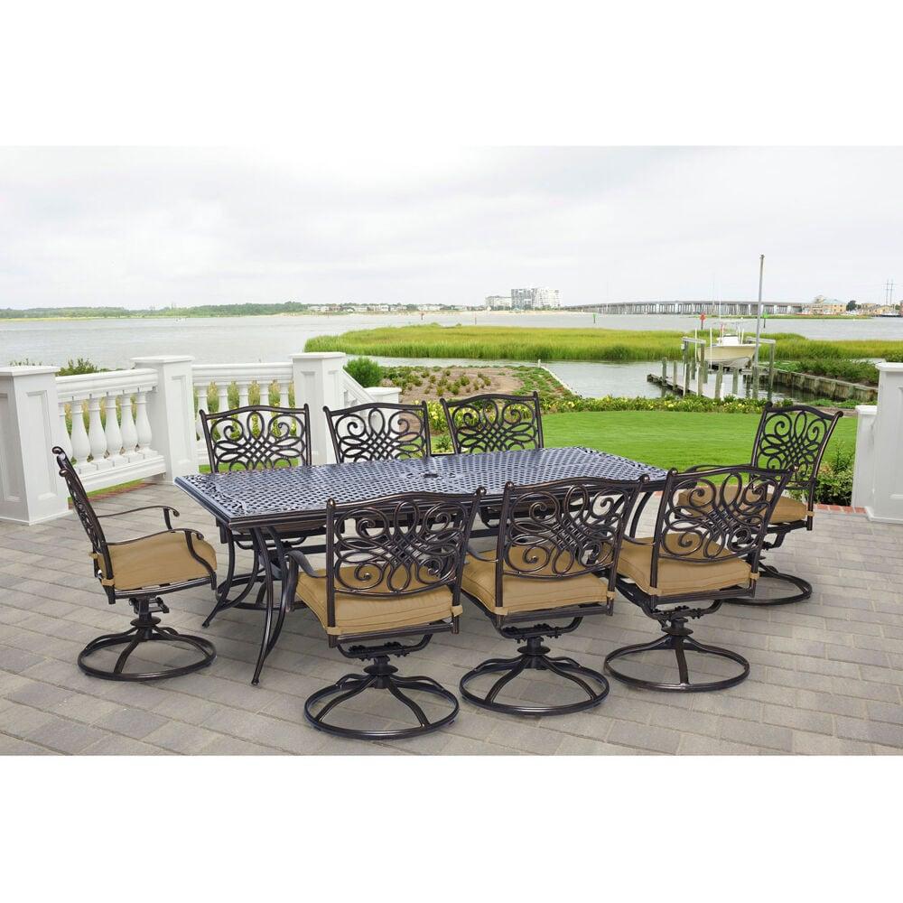 Hanover Traditions 9-Piece Dining Set with Eight Swivel Dining Chairs and a Large 84 x 42 in. Dining Table