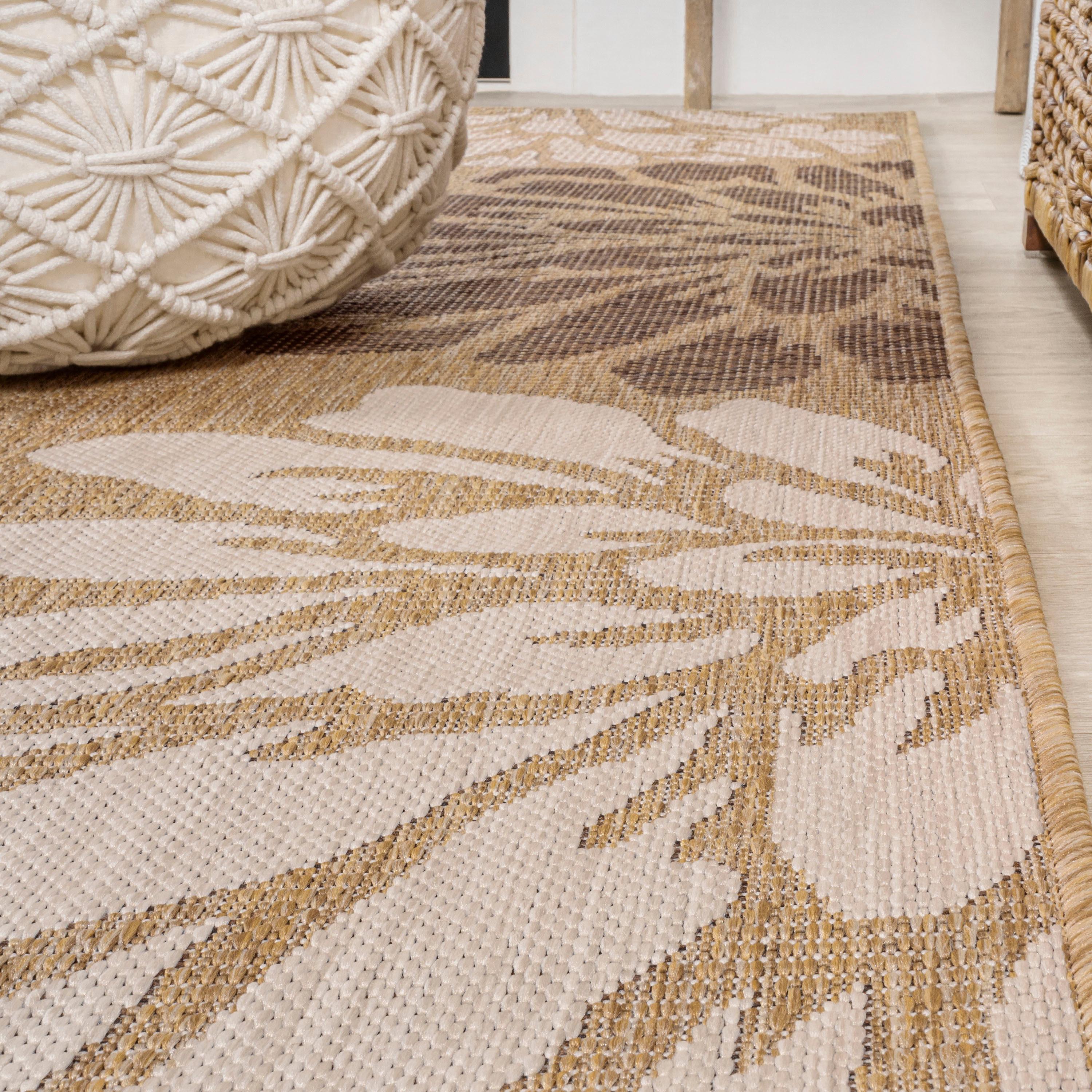 5' x 5' Zinnia Modern Floral Textured Weave Indoor/Outdoor Area Rug, Brown/Cream - JONATHAN Y