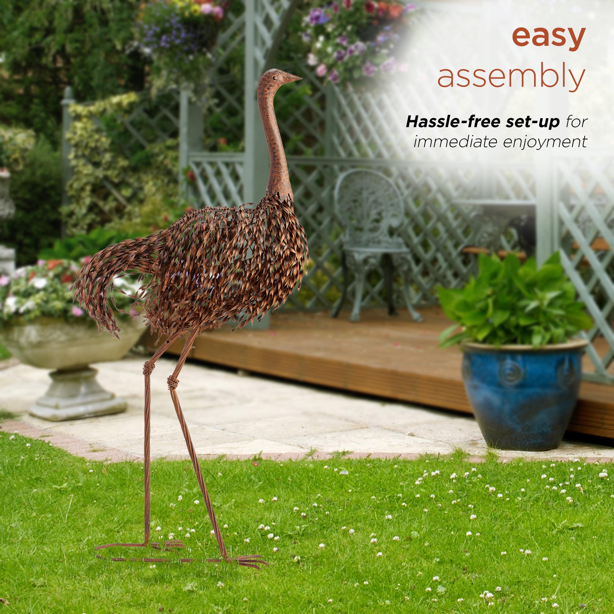 45" x 22" Outdoor Metal Peaking Standing Ostrich Statue Brown - Alpine Corporation: Weather-Resistant Iron Decor