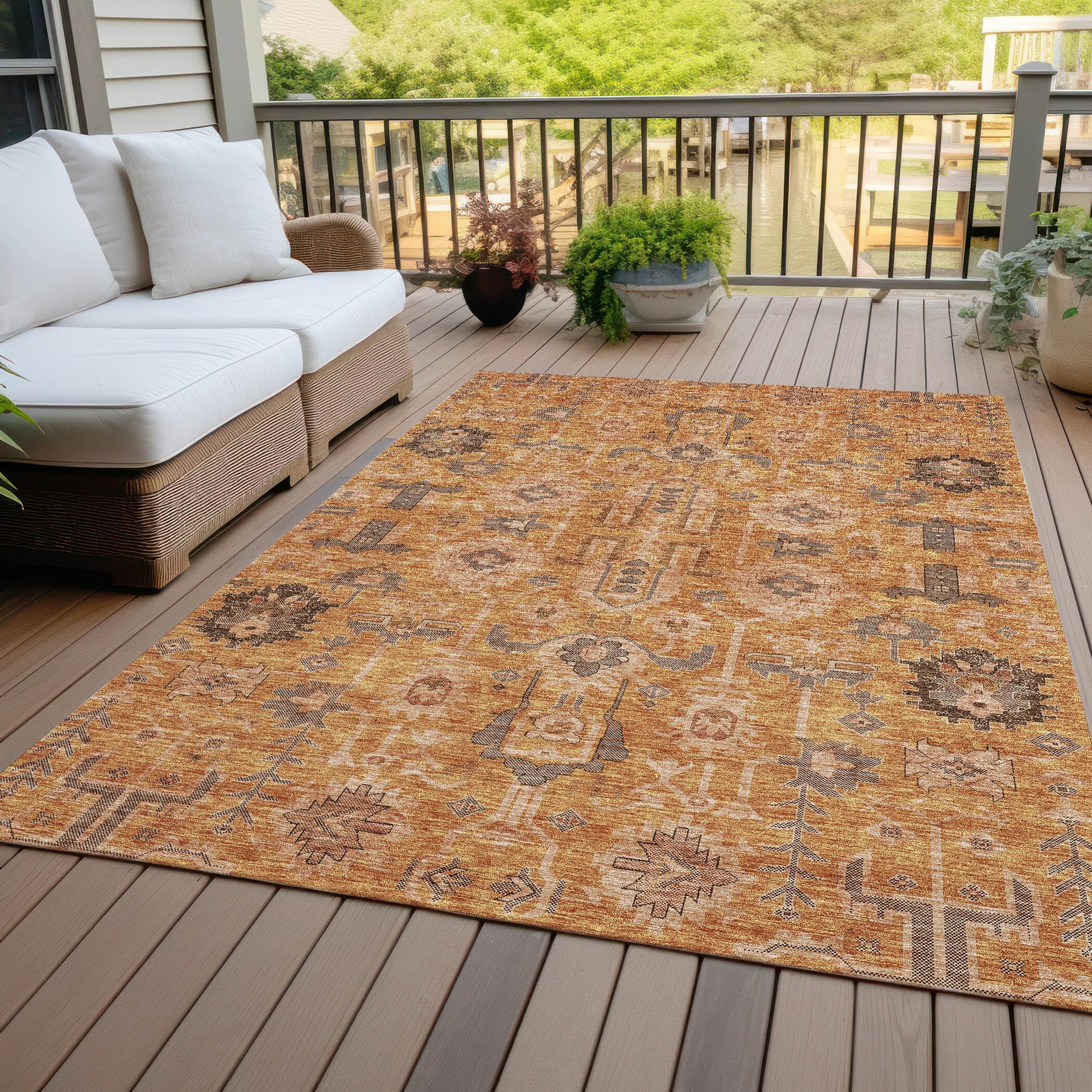 Terracotta Synthetic Flat Woven Rectangular Indoor Outdoor Rug