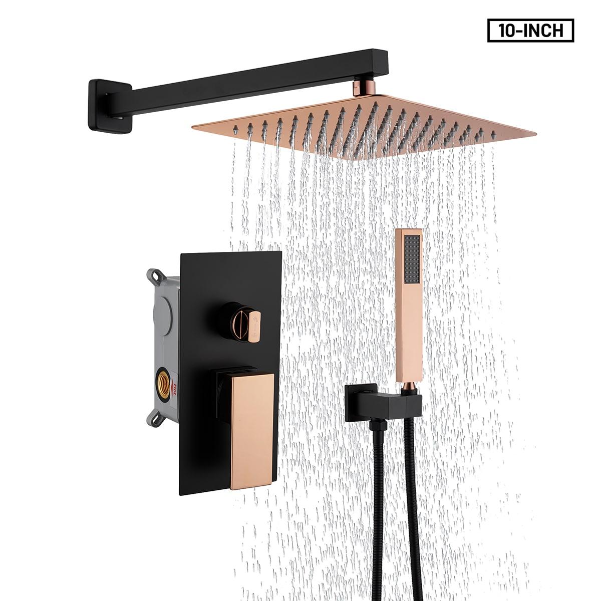 10 Inch Matte Black Shower System with Handheld Shower head, Bathroom Mixer Shower Set Wall Mounted Shower Faucet Rough-in Valve and Trim Kit